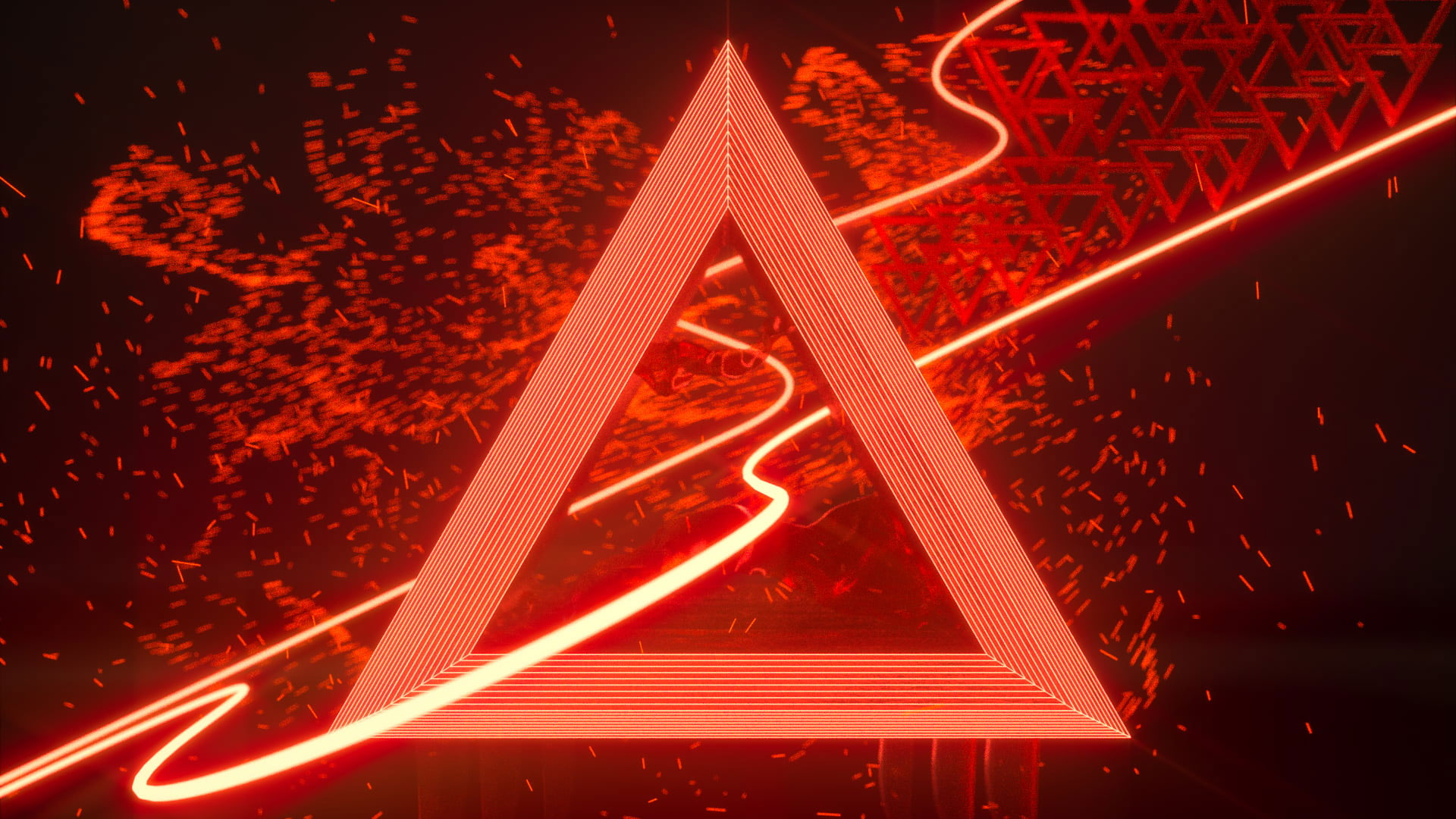Wallpaper Neon, Red, Line Art, Lines, Triangle, Floating