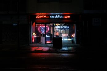 Wallpaper Neon Specialist. Com Store Front During Night