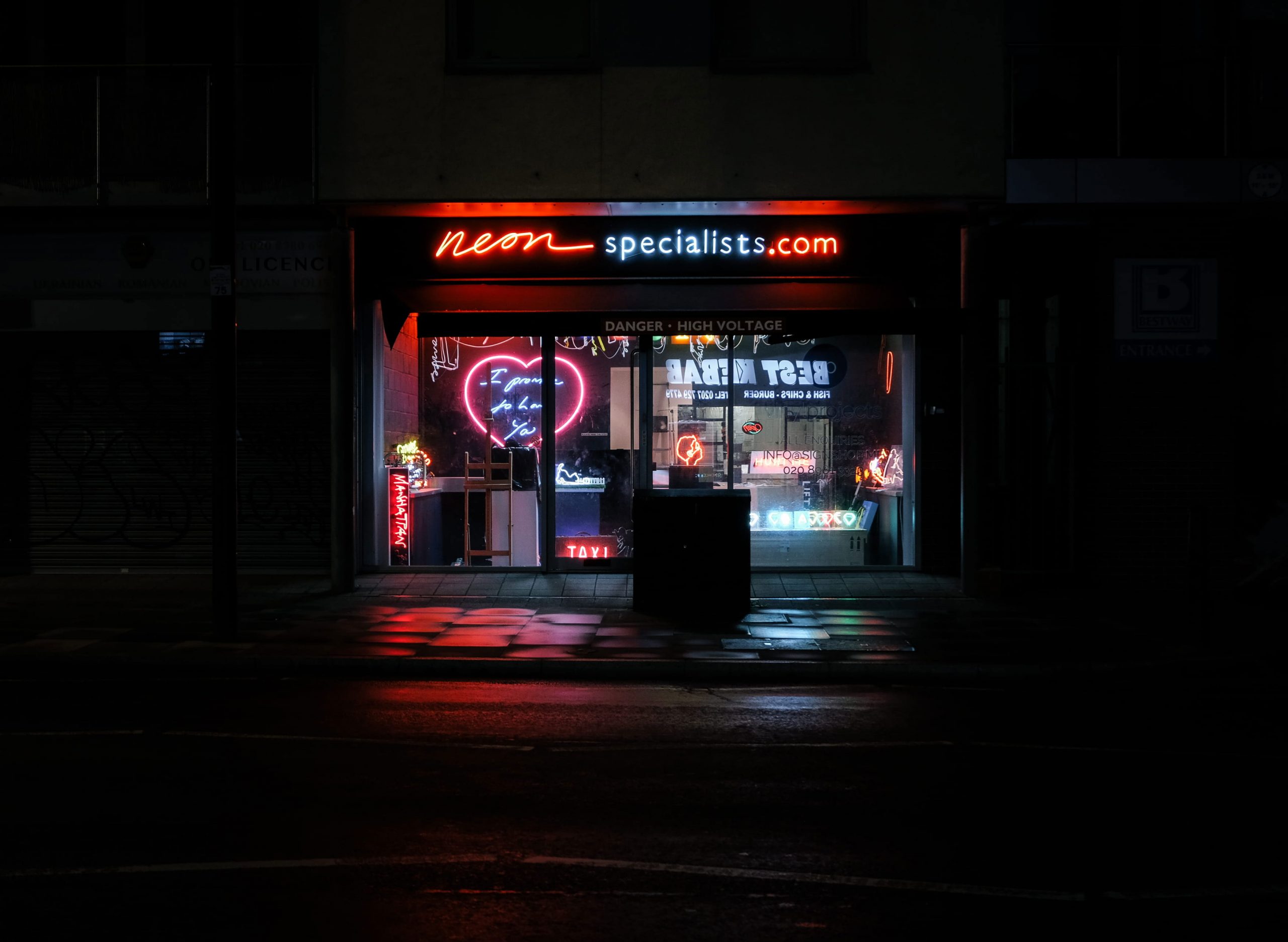 Wallpaper Neon Specialist. Com Store Front During Night