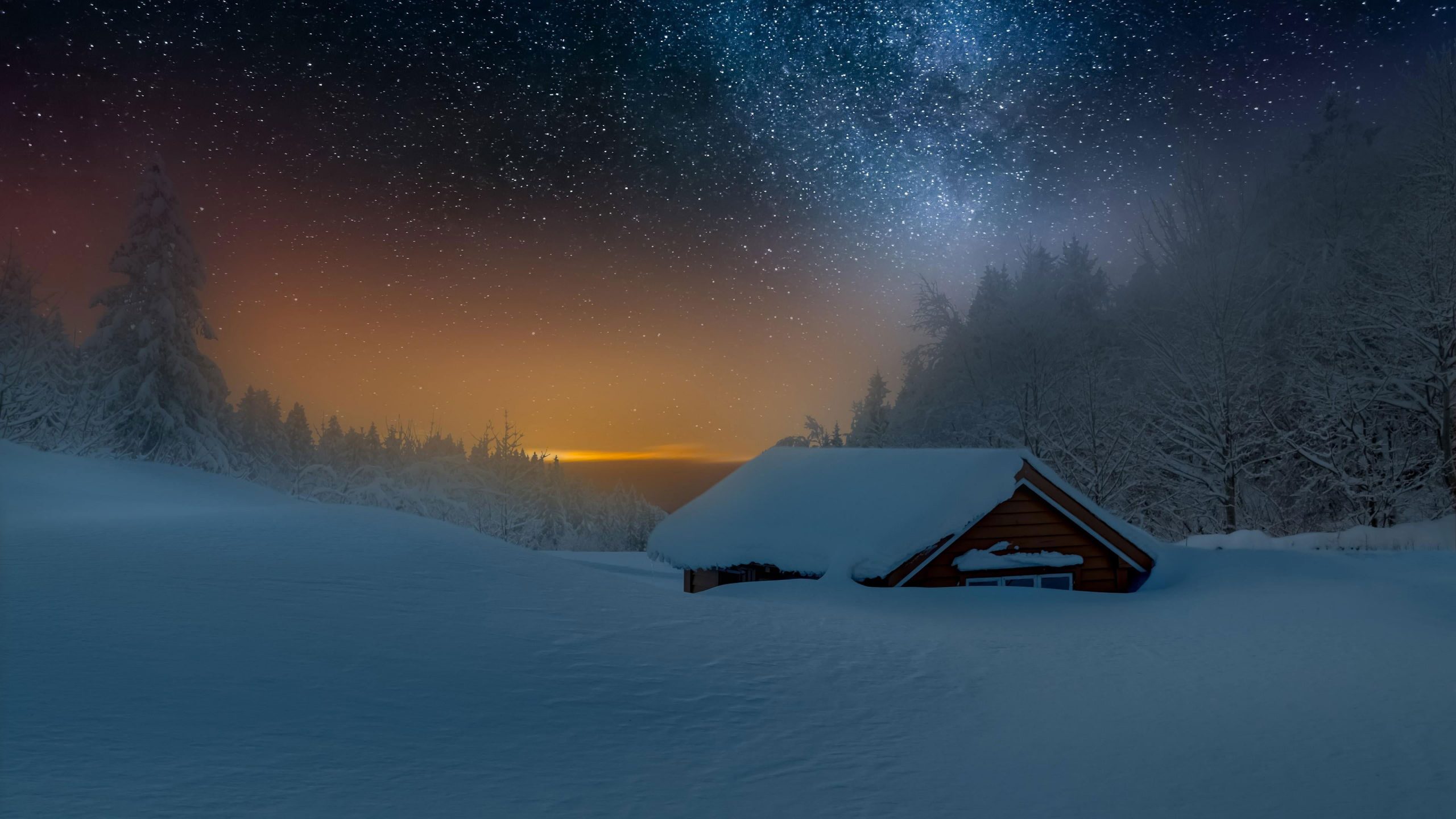 Wallpaper Snowy, Nature, Winter, Freezing, Sky, Starry