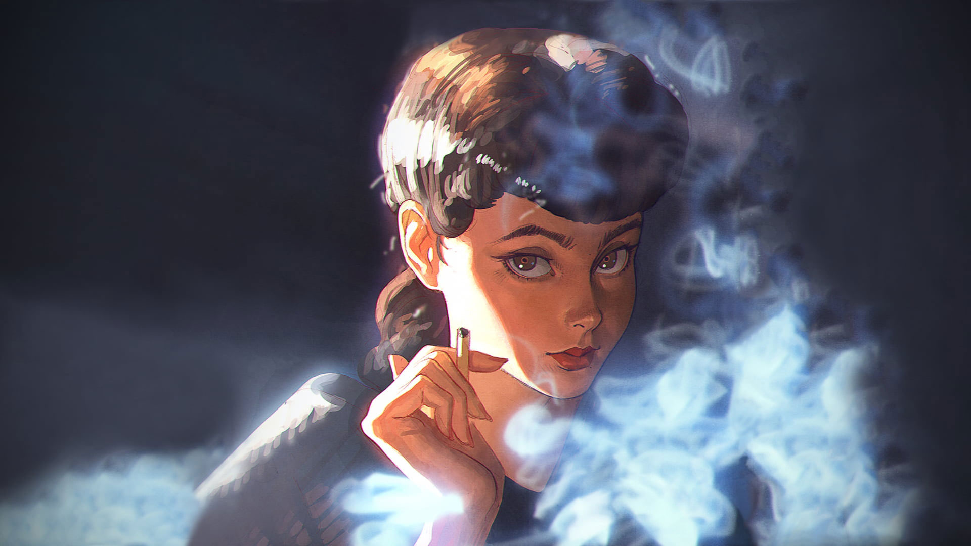 Wallpaper Woman Smoking Cigarette Illustration, Blade Runner