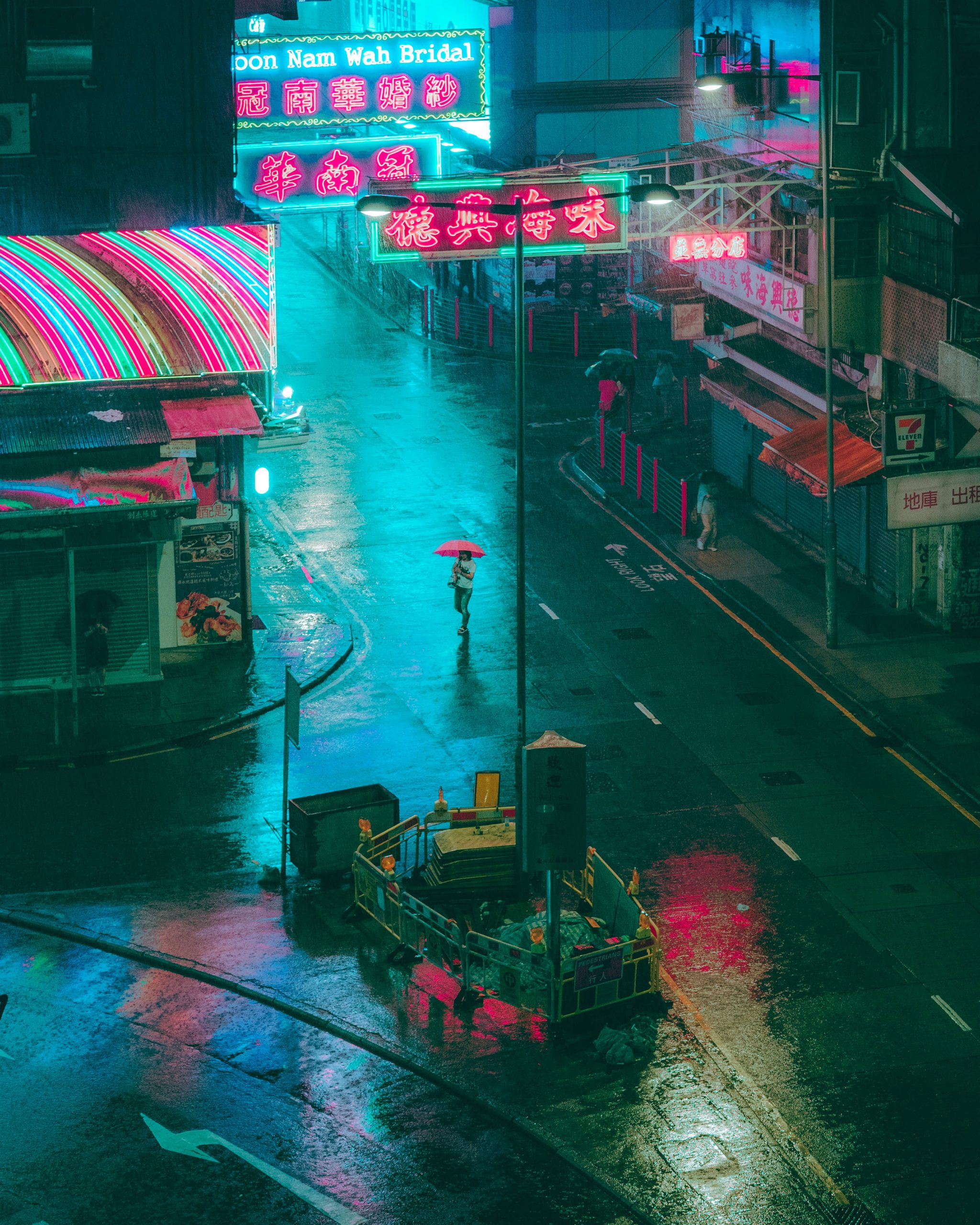 Wallpaper Yau Ma Tei Rain, Typhoon, Dystopium