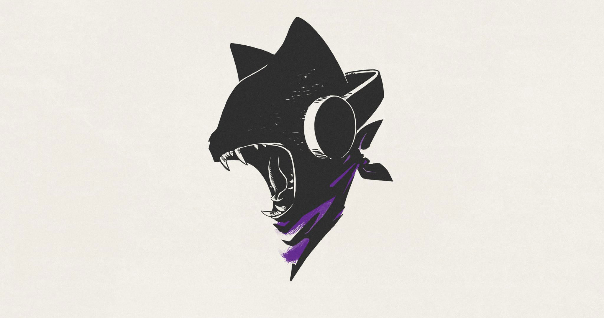 Wallpaper Black Cat Wearing Headphones Illustration, Monster