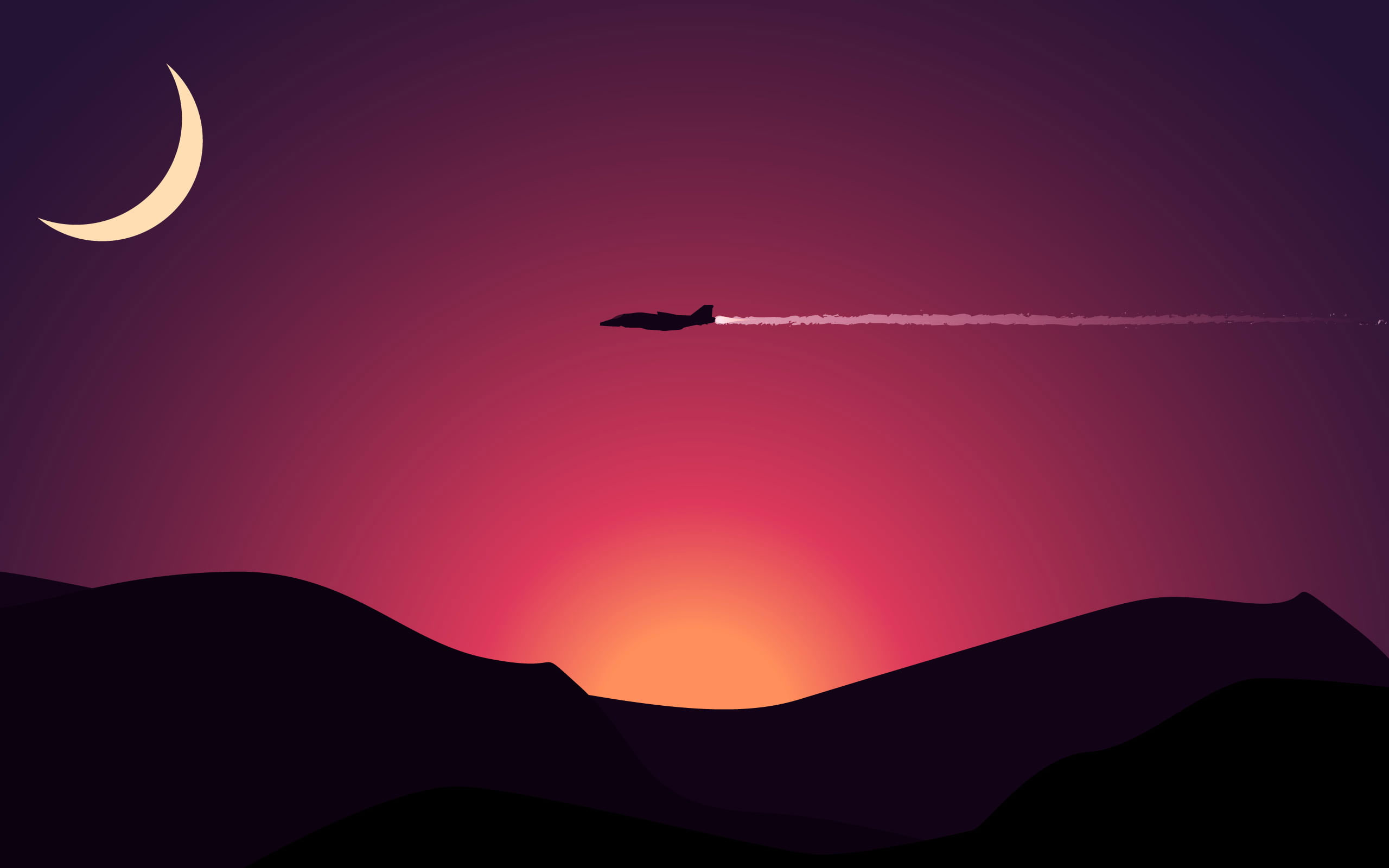 Wallpaper Black Plane Illustration, Airplane Above Mountain