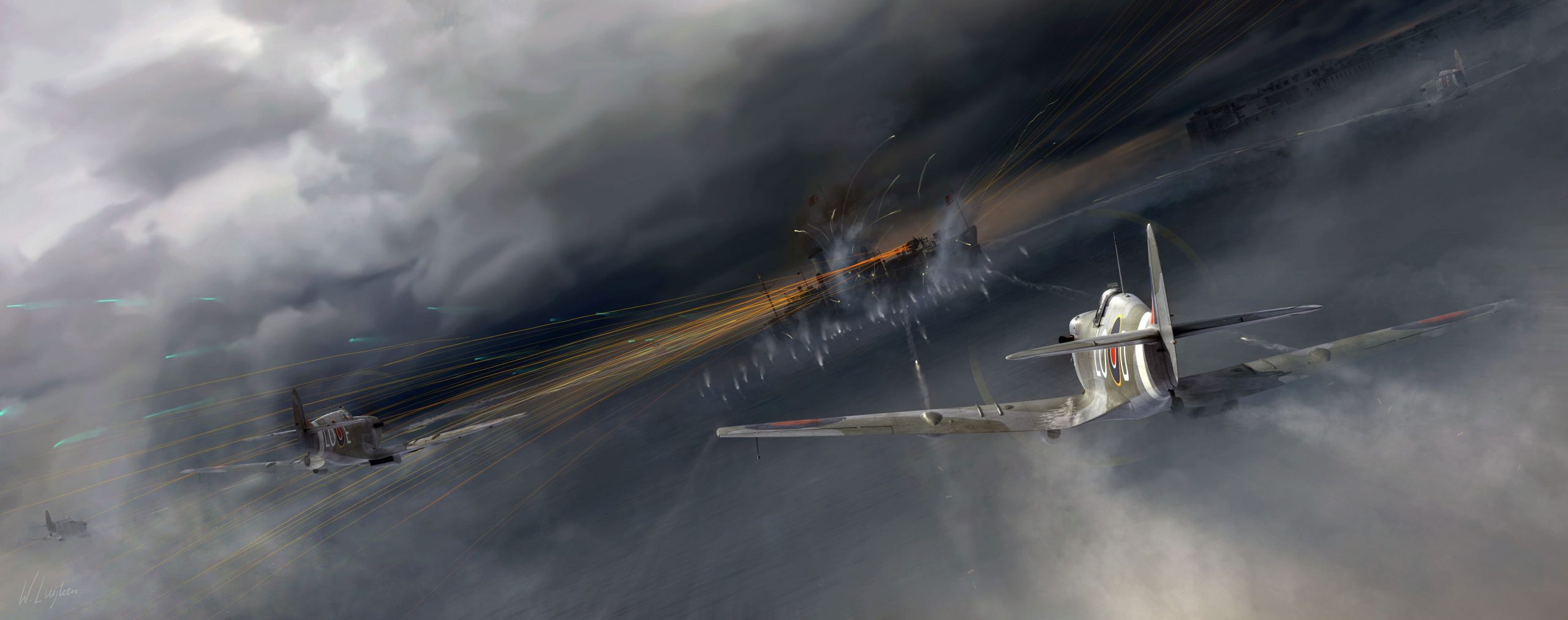 Fighter Plane And Cloudy Sky Wallpaper, World War