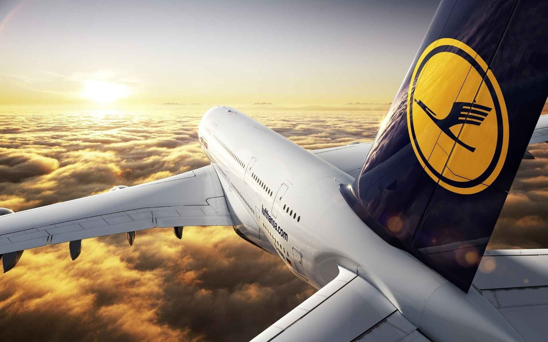 Wallpaper Luftansa Airplane, Logo, Sky, Flying, Airbus A