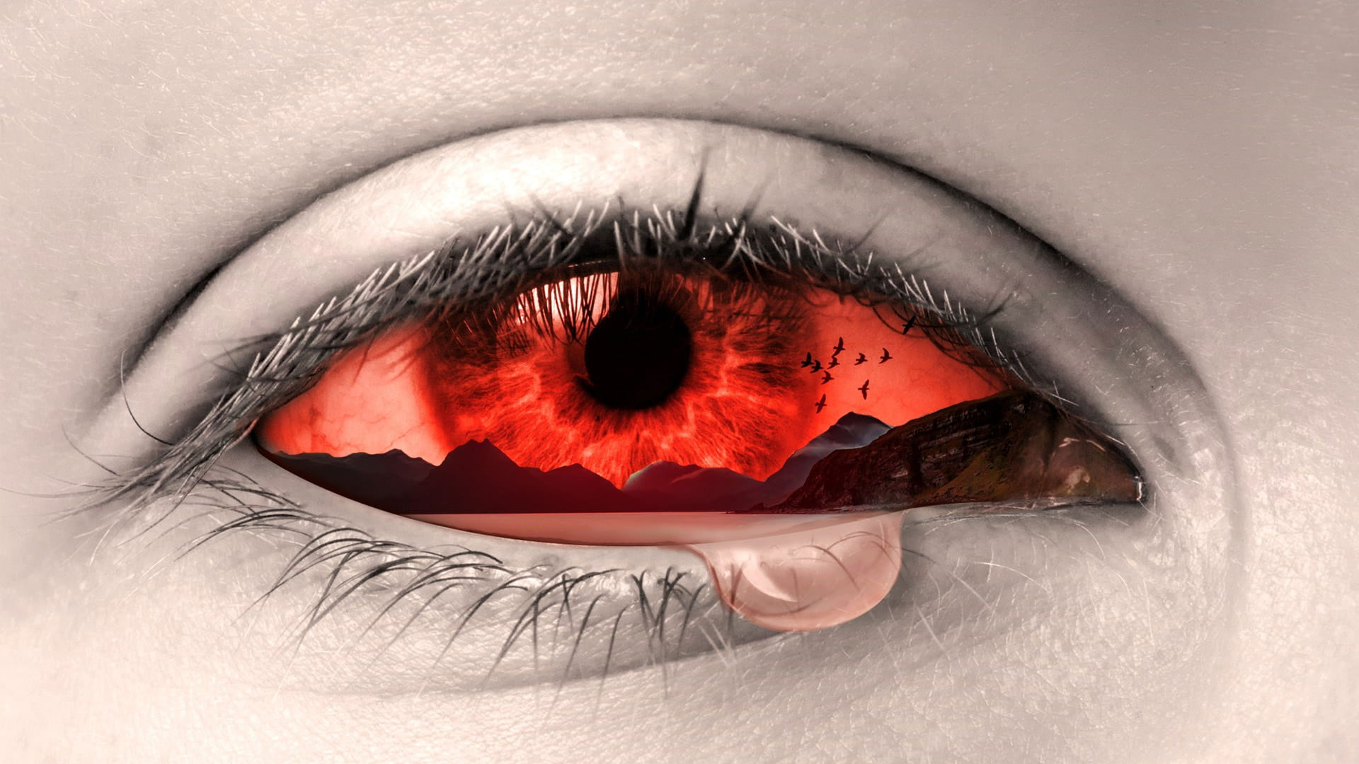 Wallpaper Red Eye With Tears Photo, Manipulation, Art, Sad