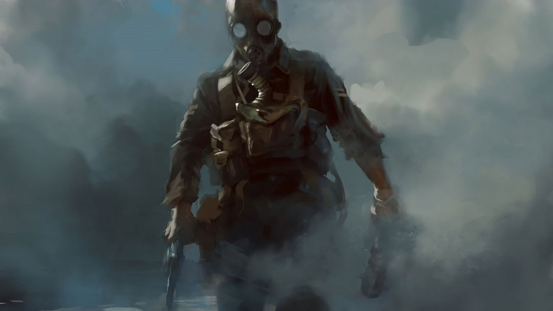 Wallpaper Revolver, Gas Masks, Soldier, Smoke, Video Games