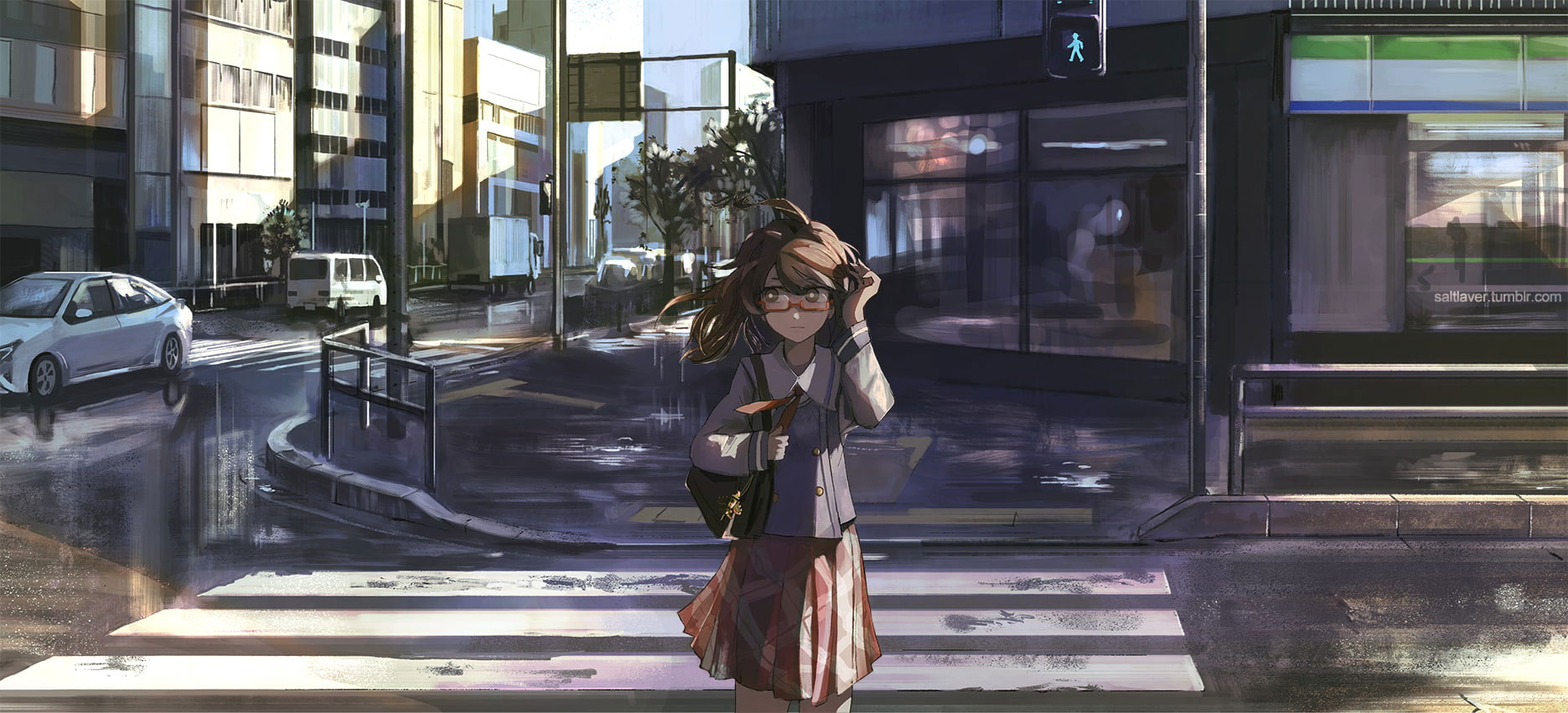 Wallpaper Anime, Anime Girls, City, Long Hair, Brunette