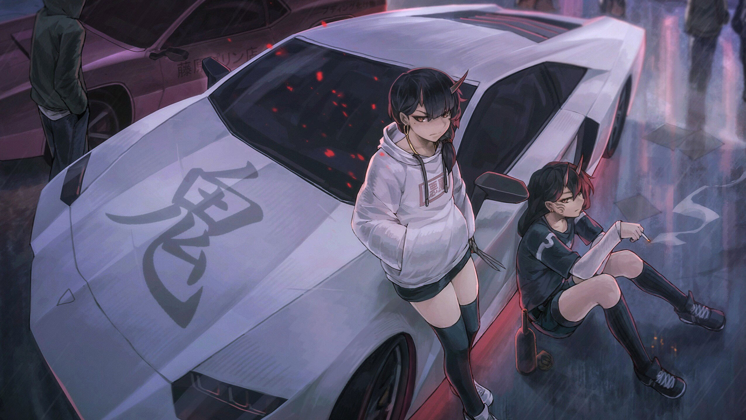 Wallpaper Anime, Anime Girls, Oni, Kanji, Mode Of Transport