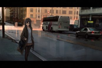 Wallpaper Anime, Anime Girls, Urban, Dark Hair, Street