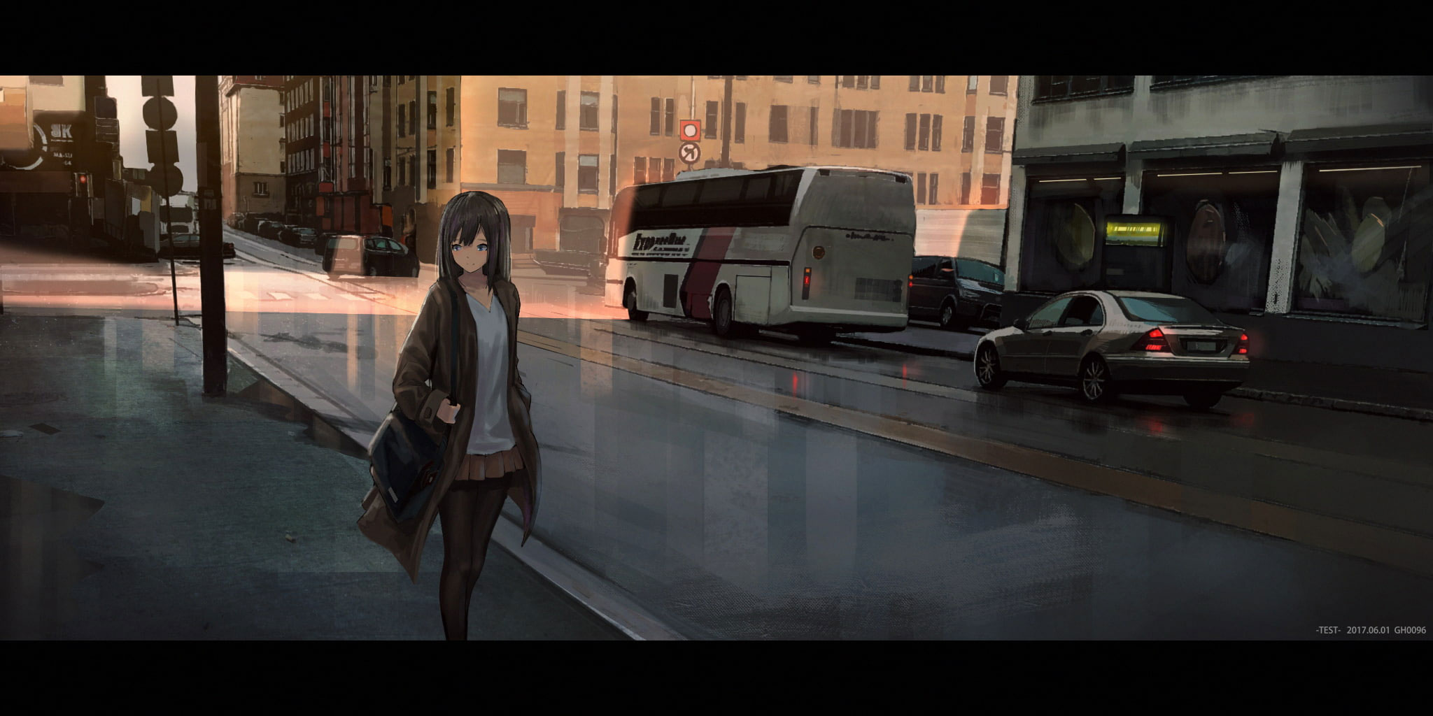Wallpaper Anime, Anime Girls, Urban, Dark Hair, Street