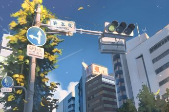 Wallpaper Anime Landscape, City, Street, Buildings, Sky