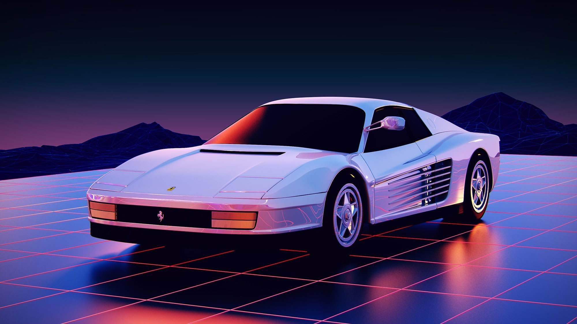 Wallpaper Auto, White, Neon, Machine, Background, Ferrari