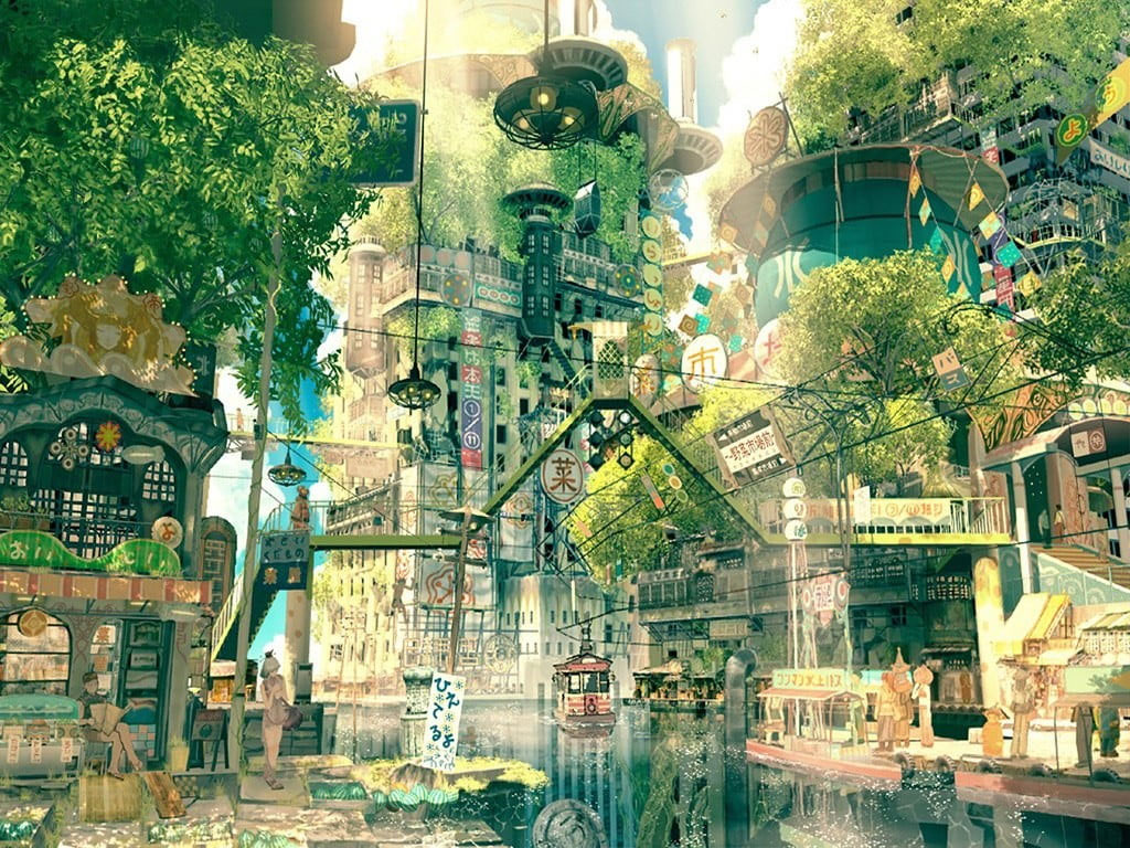 Wallpaper Body Of Water Surrounded By Buildings Artwork