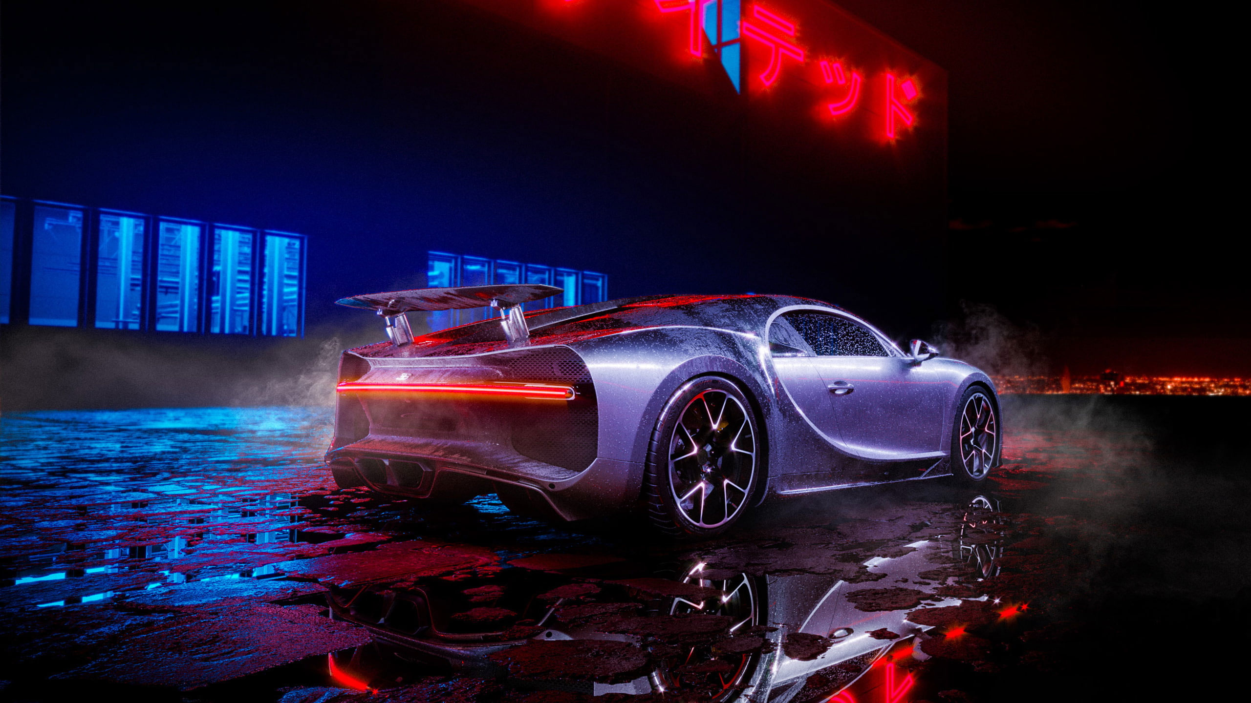 Wallpaper Bugatti Chiron Neon Lights