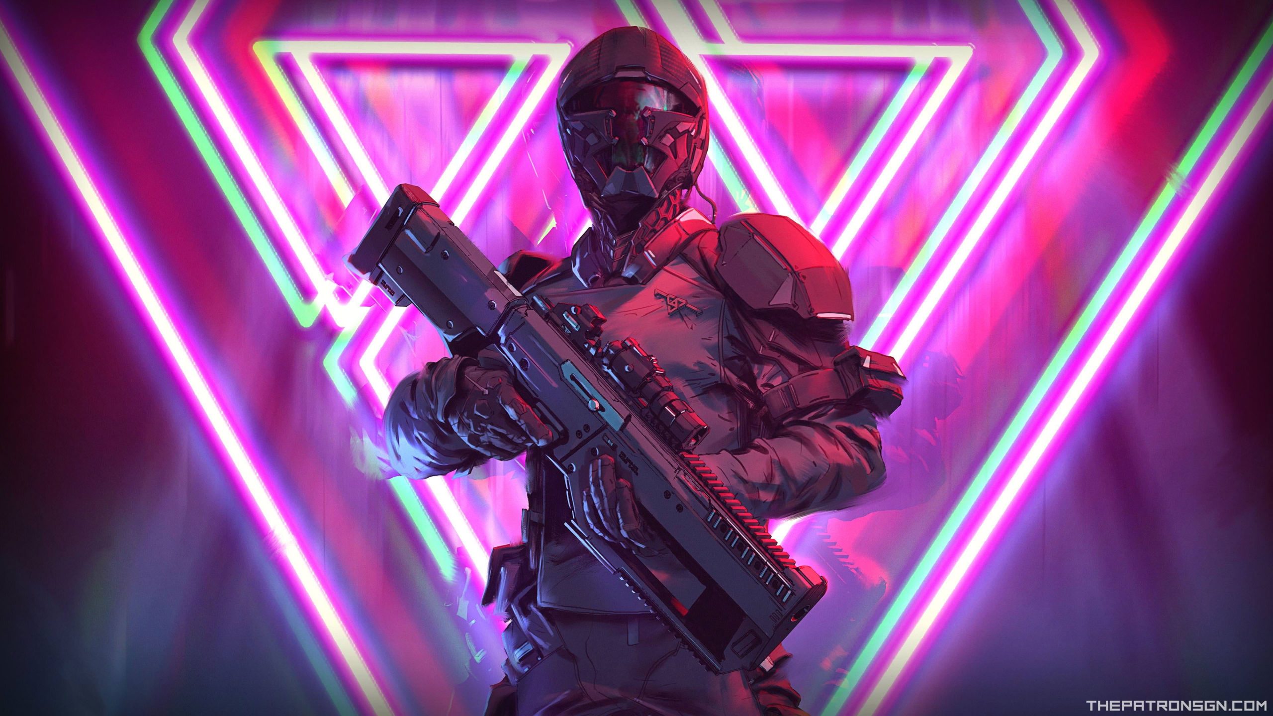 Wallpaper Halo Character, Neon, Weapon, Soldier, Futuristic