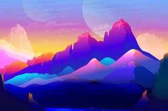 Wallpaper Illustration, Rocks, Neon, Mountains, Colorful