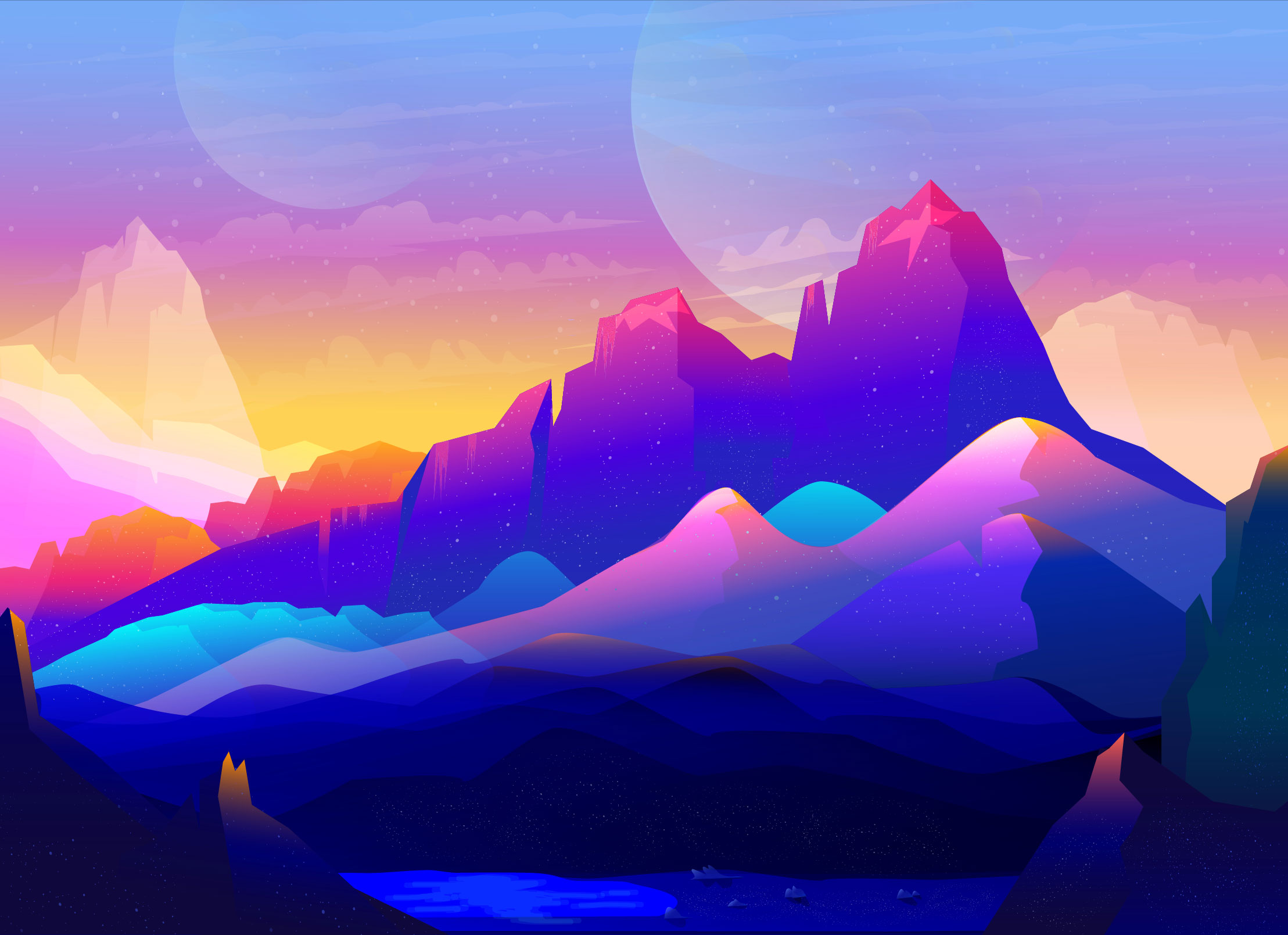 Wallpaper Illustration, Rocks, Neon, Mountains, Colorful