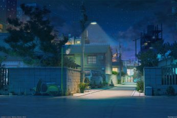 Wallpaper Japan, House, Street, Artwork, Night, Anime