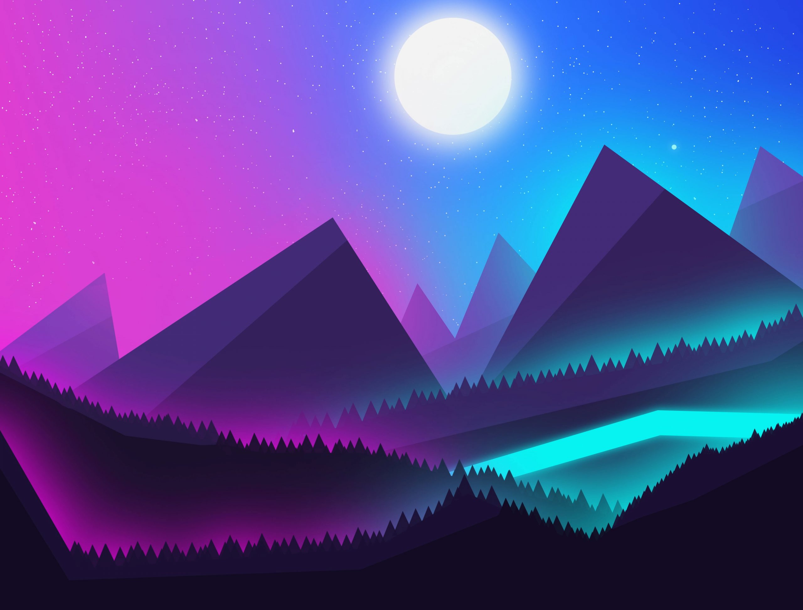 Wallpaper Mountains, Neon, Landscape, The Night Sky, View