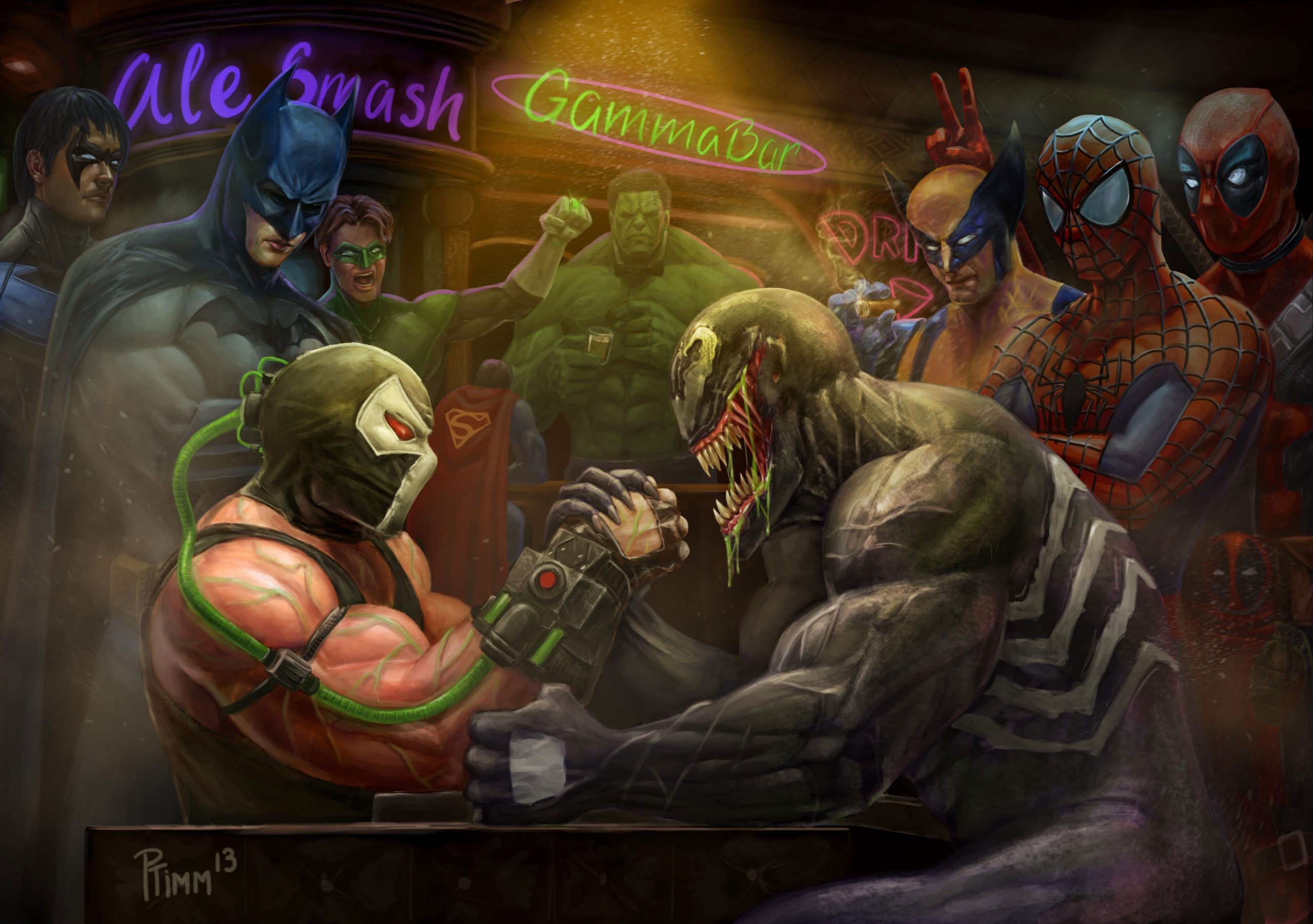 Venom And Bane Arm Wrestling Digital Wallpaper