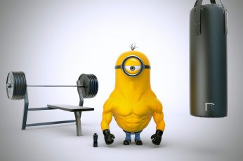 Wallpaper Young Bodybuilder, Minions And Gym Equipments