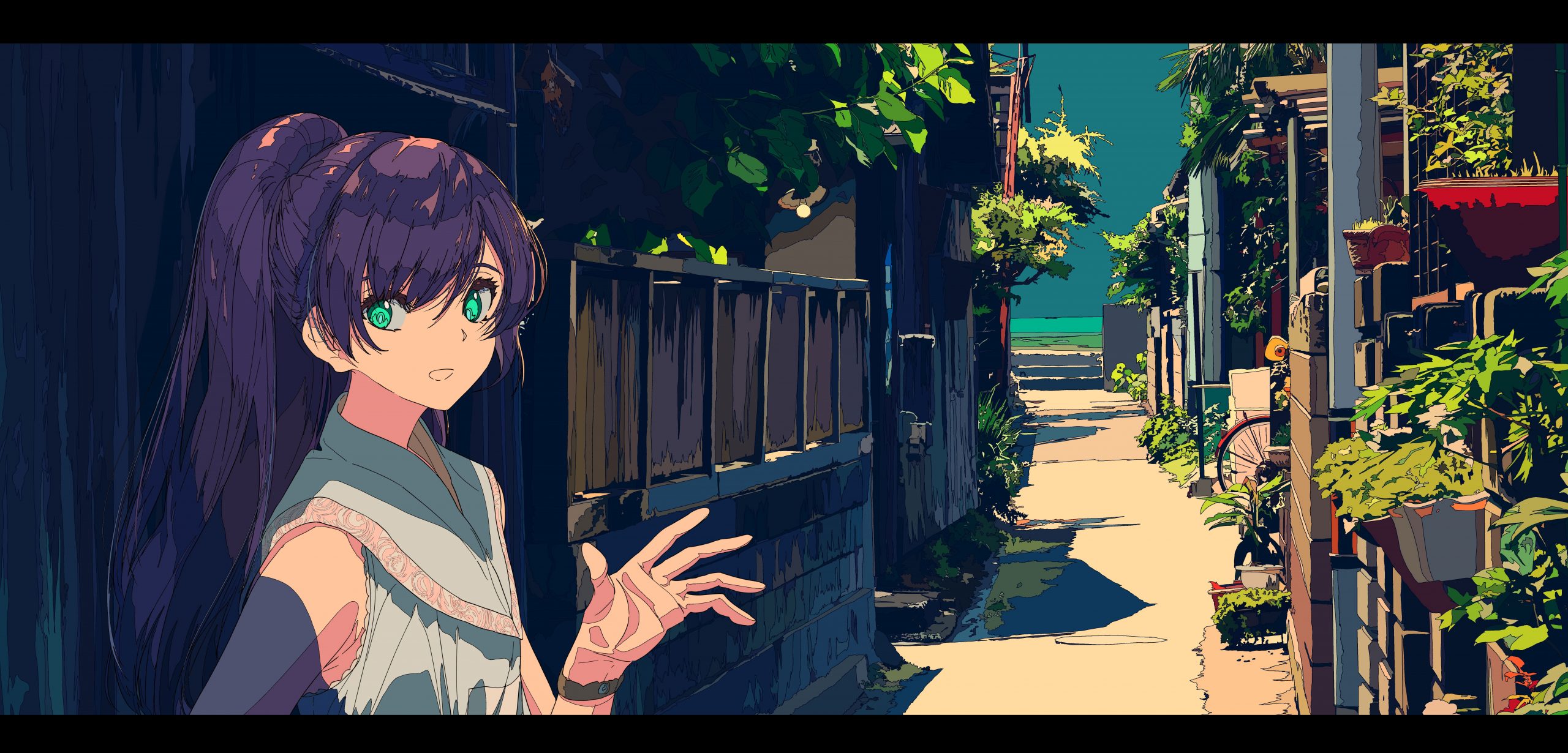 Wallpaper 焦茶, Anime Girls, Street