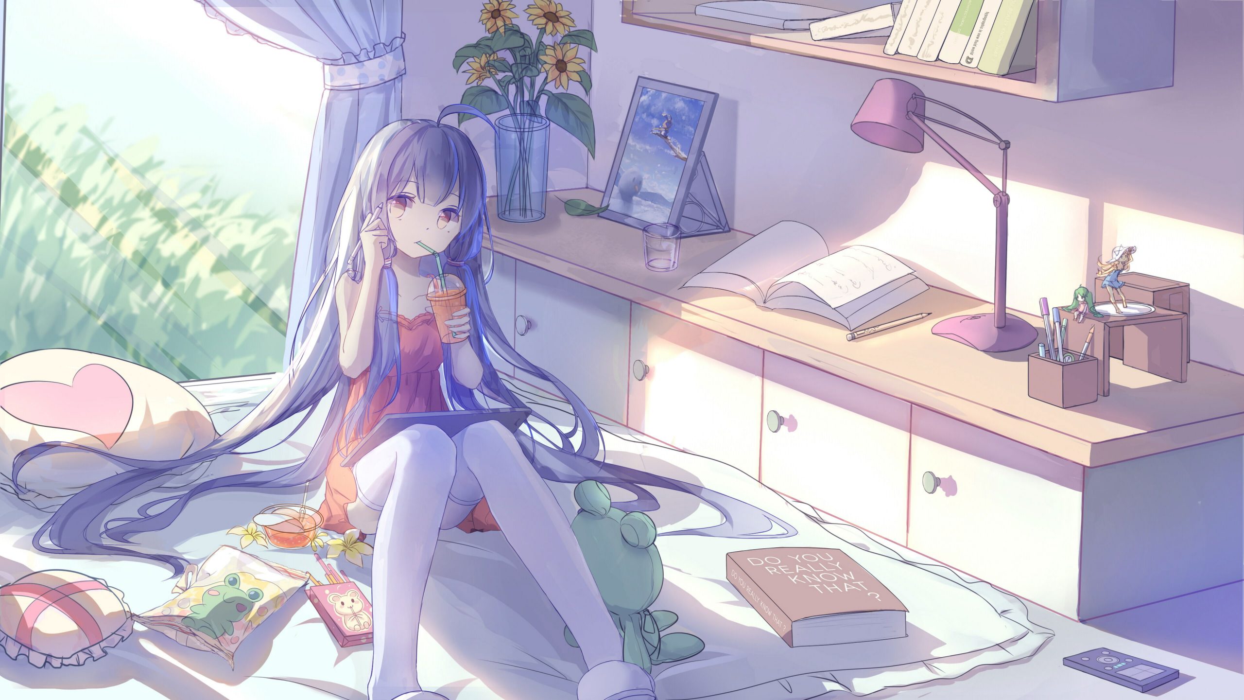 Wallpaper Anime Girls, Room, Interior, Legs