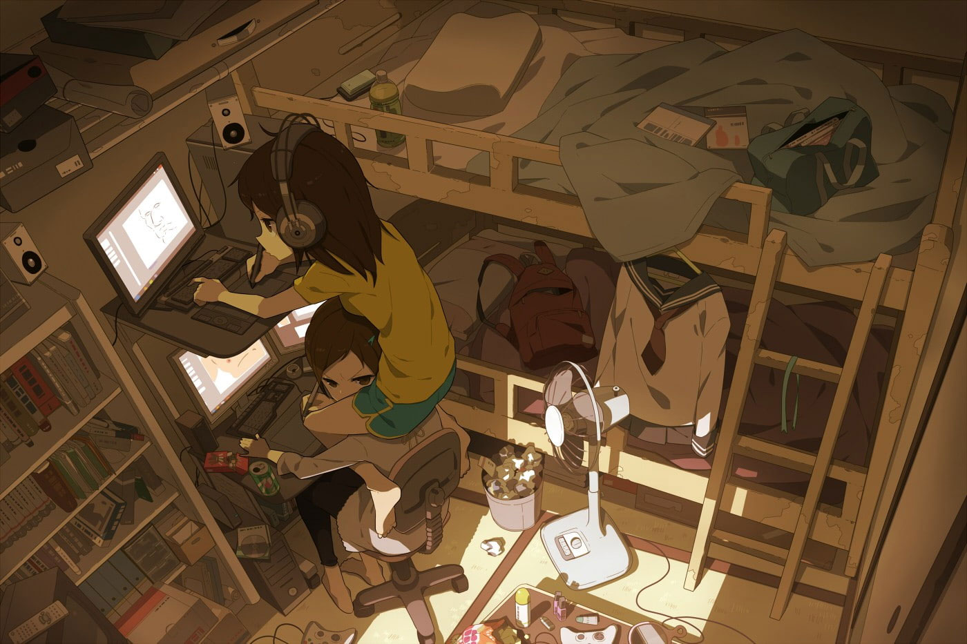 Wallpaper Anime Girls, Rooms, Bedrooms, Headphones - Wallpaperforu