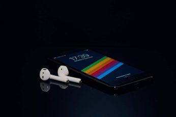 Wallpaper Black Android Smartphone And Apple Airpods, Apple
