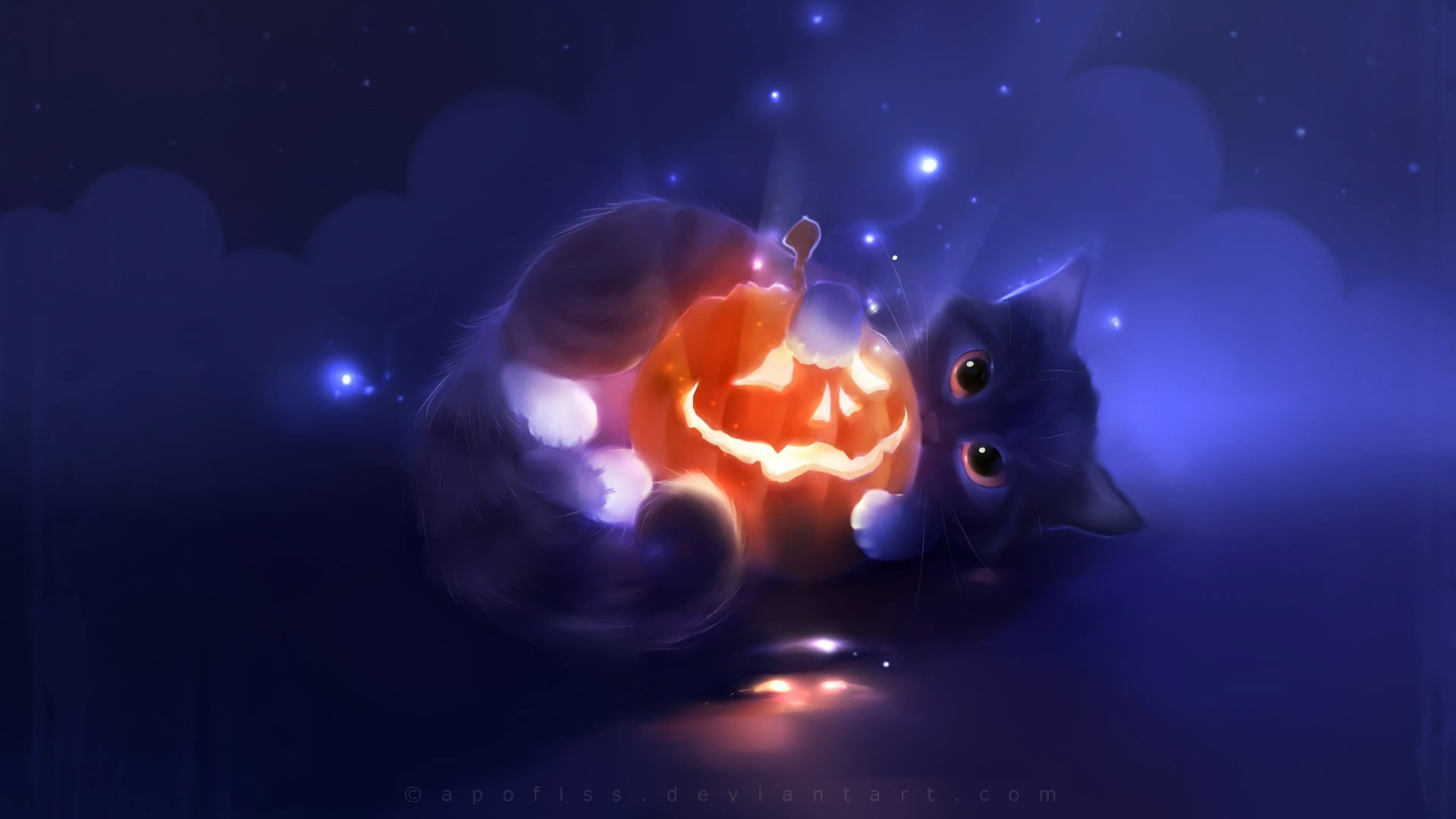 Wallpaper Cat And Jack O Lantern Illustration, Halloween