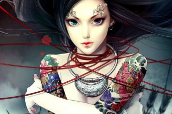 Wallpaper Female Anime Character With Skin Tattoos Digital