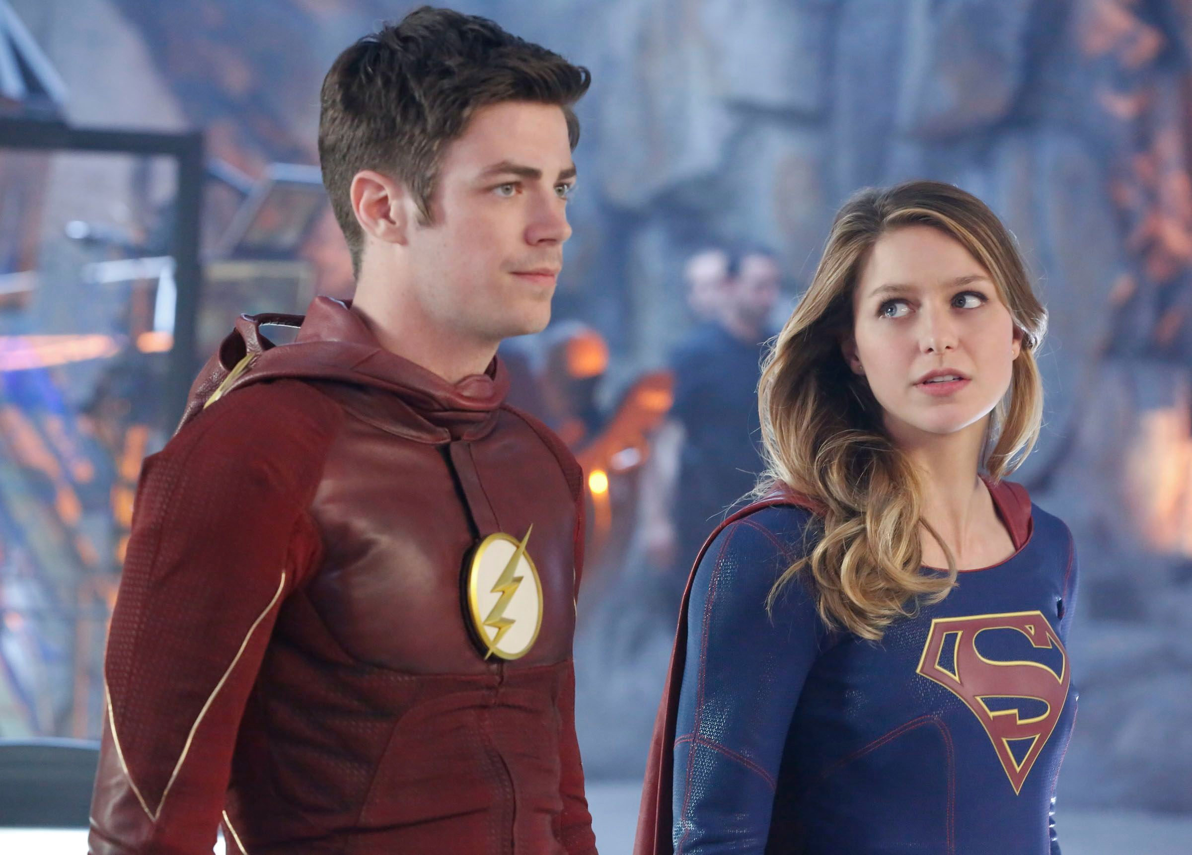 Wallpaper Flash, Supergirl, Melissa Benoist, Grant Gustin