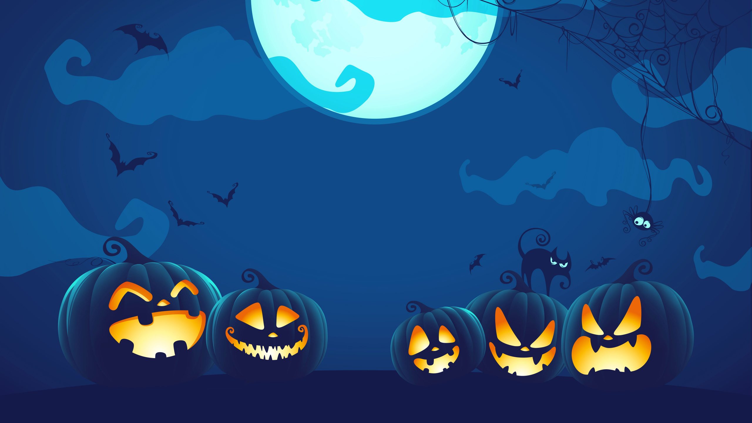 Wallpaper Halloween, Cartoon, Nigh, Darkness, Blue, Bats