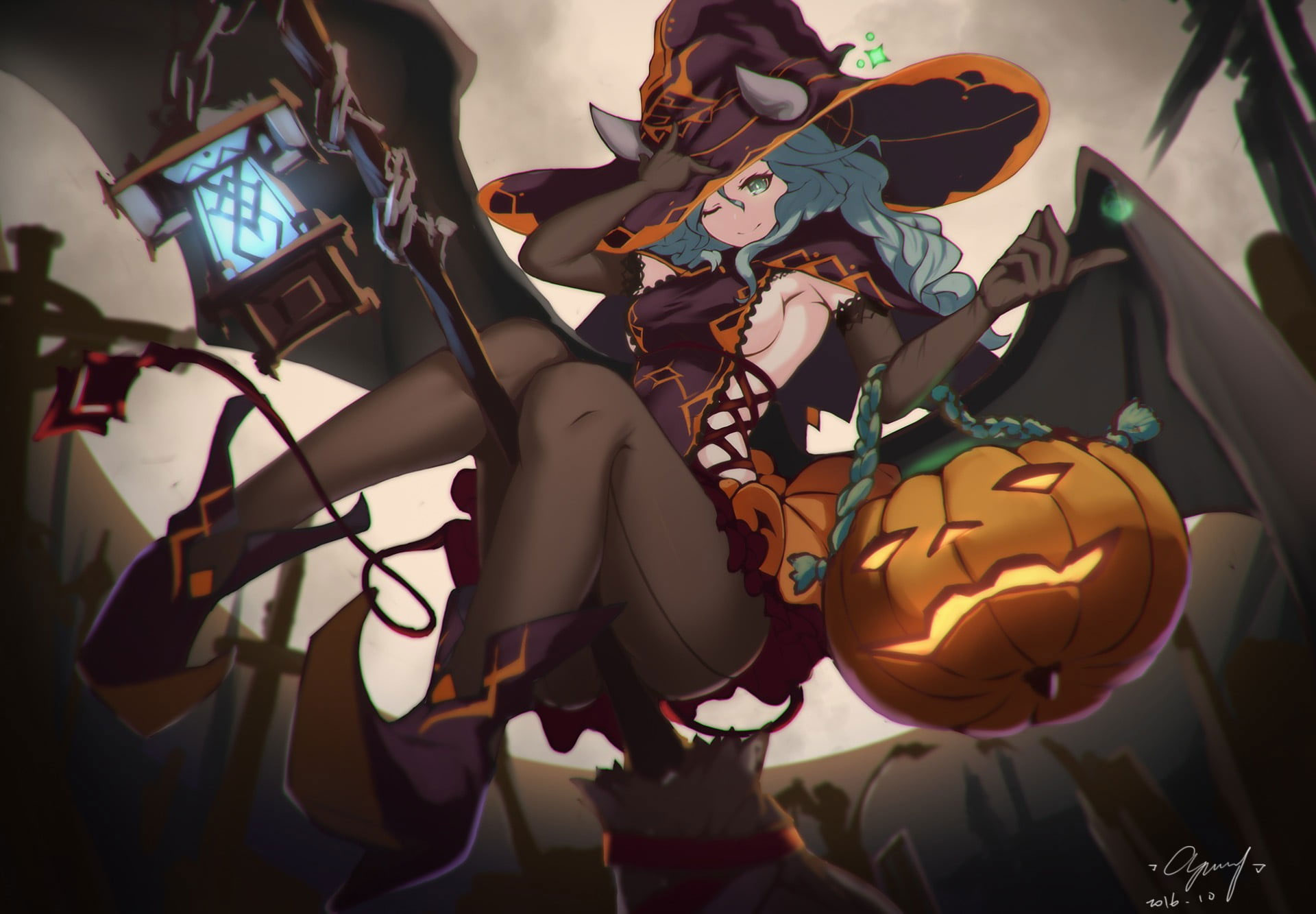 Wallpaper Halloween, Pumpkin, Lighter, Demon Girls, Witch