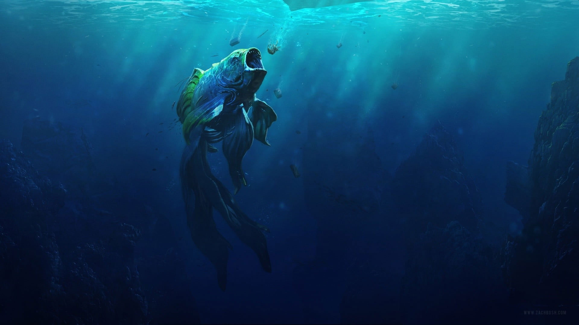 Wallpaper Illustration Of Fish Under Water, Sea, Goldfish