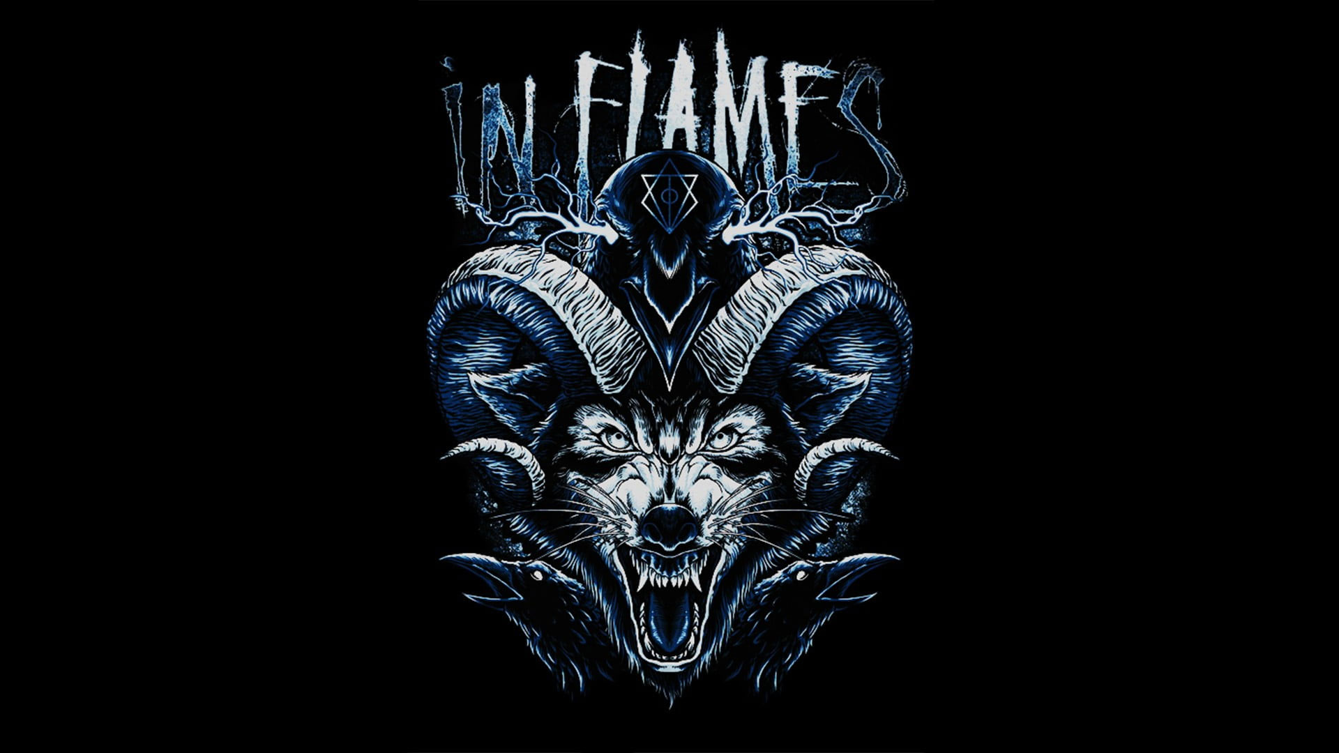 Wallpaper In Flames Logo, Wolf, Raven, Jesterhead, Metal