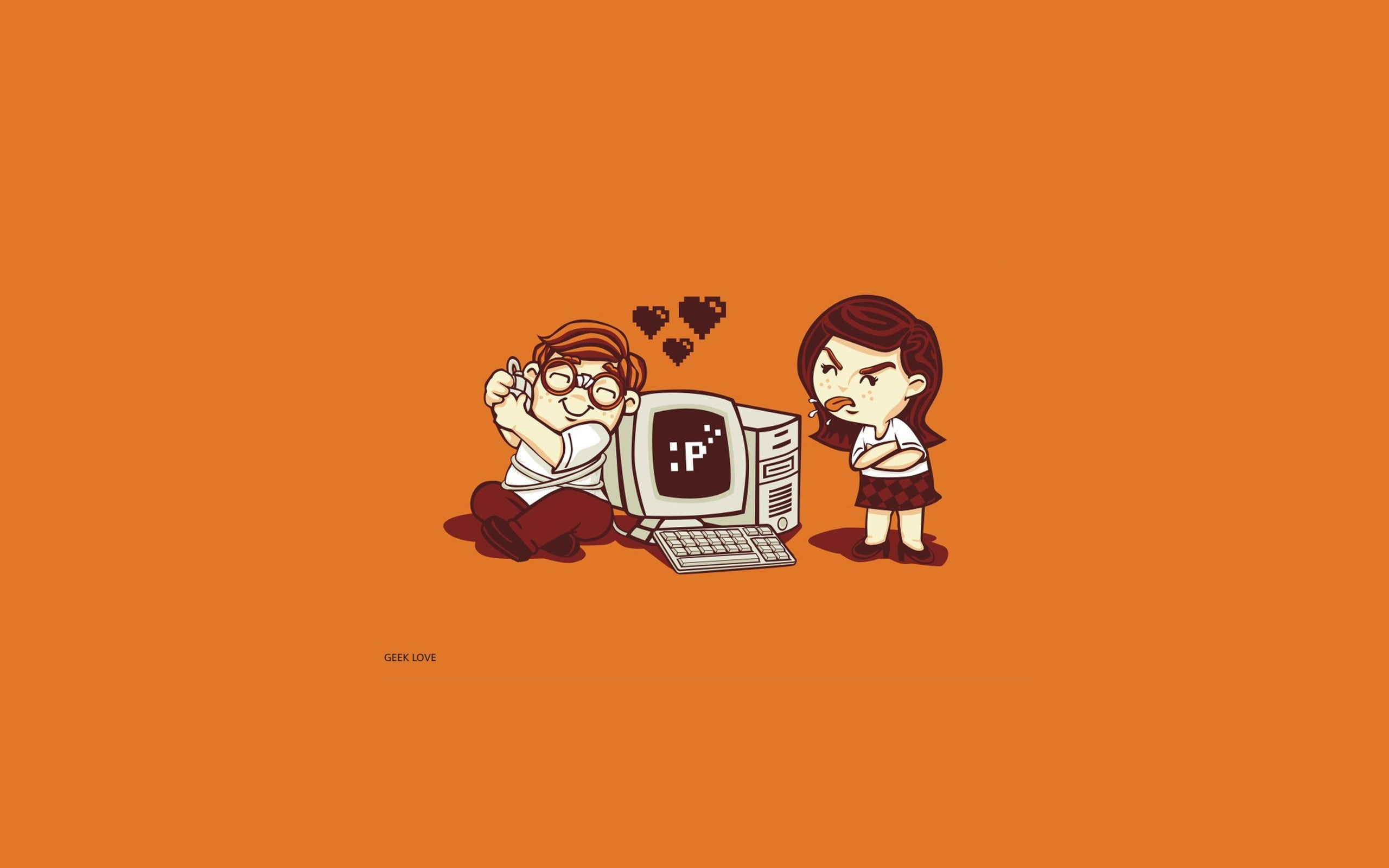 Wallpaper Man And Woman With Computer Set Clip Ary, Humor