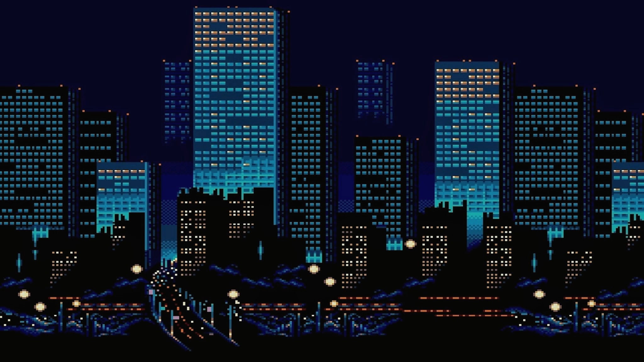 Wallpaper Night, The City, Building, Pixels, 8bit, 8 Bit