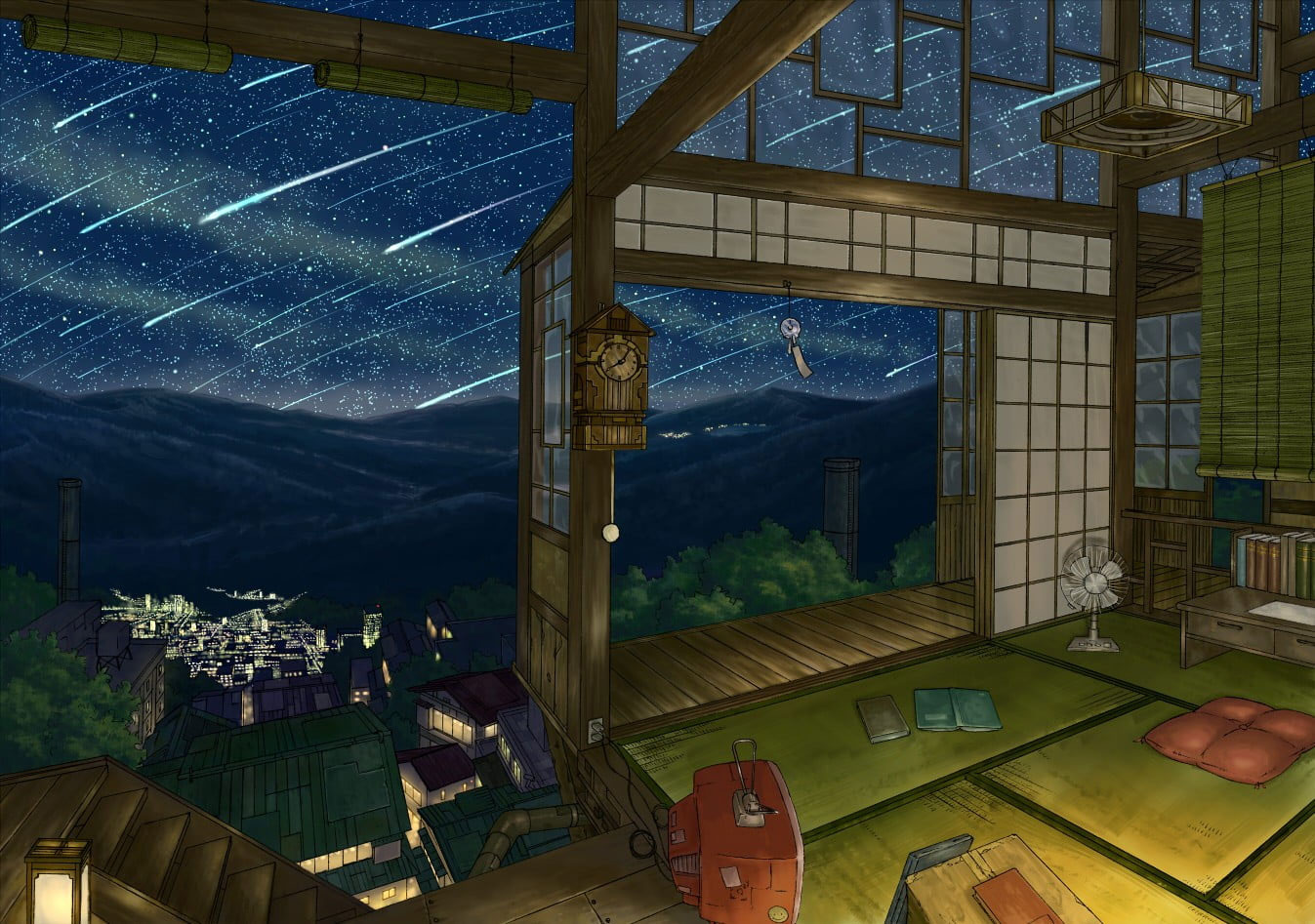 Open Room Anime Wallpaper, Sky, Stars, Interior