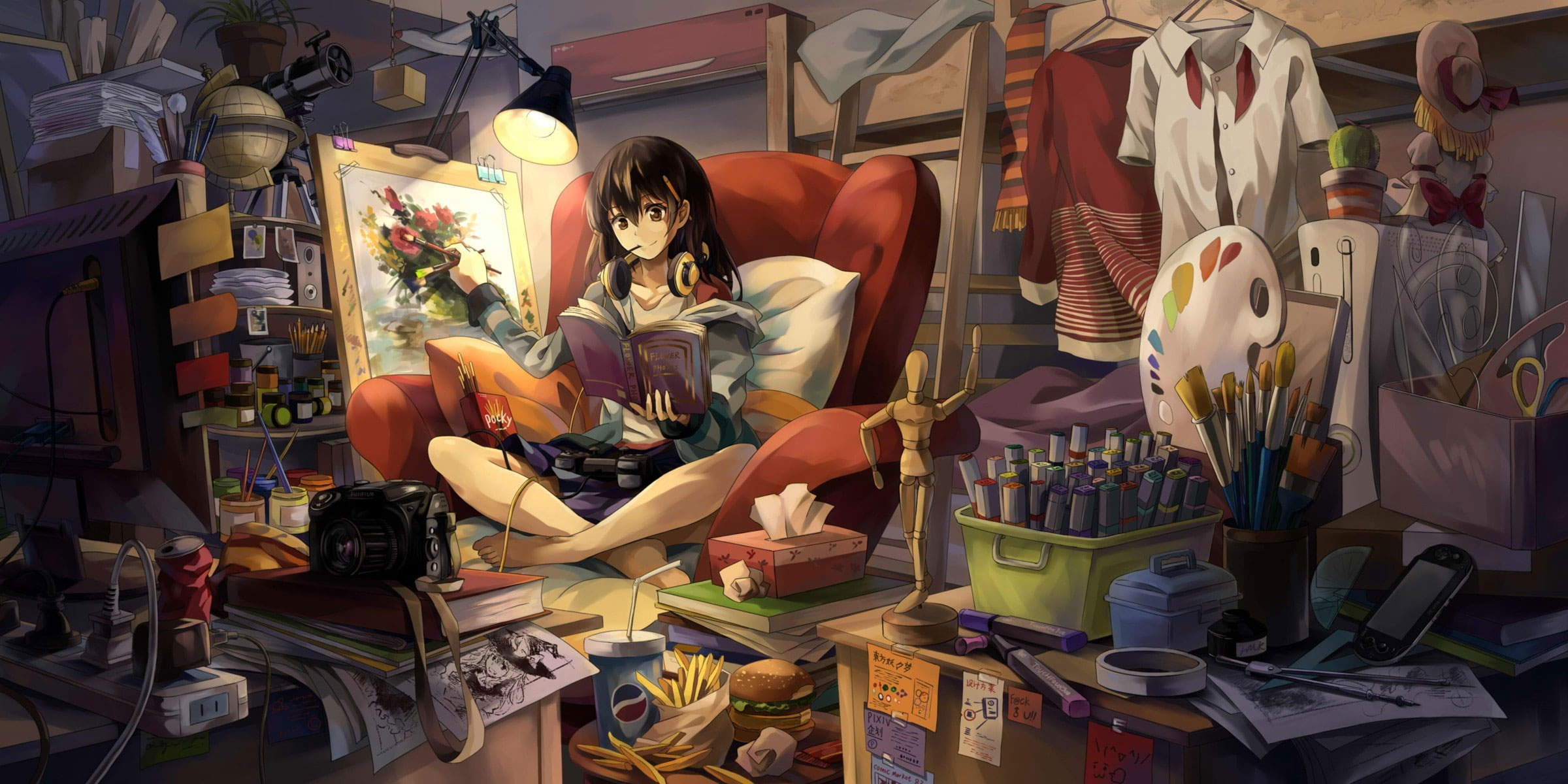 Wallpaper Painting, Anime Girls, Room, Original Characters