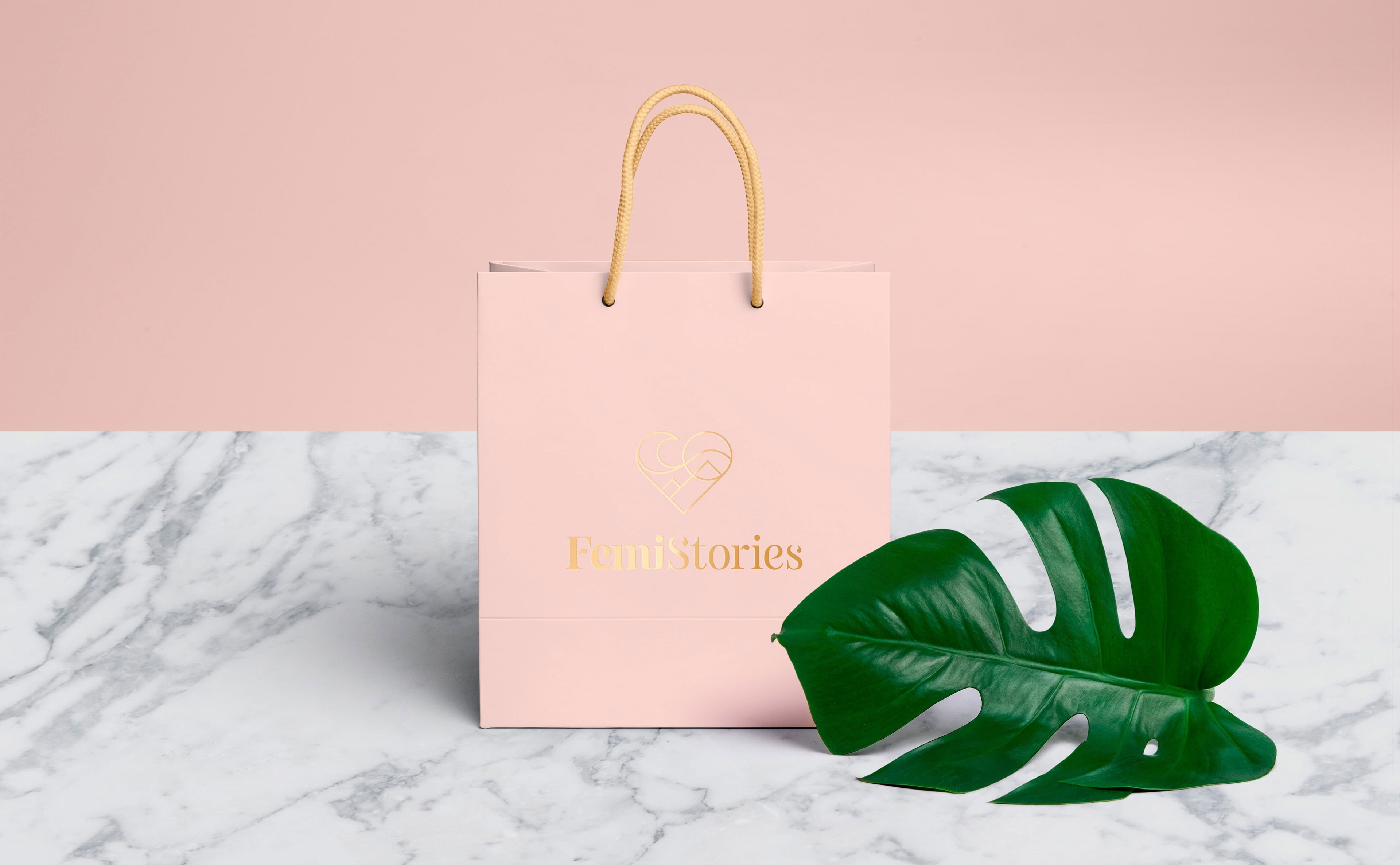 Wallpaper Pink Shopping Bag, Tropical Monstera Leaf, marble, Aesthetic