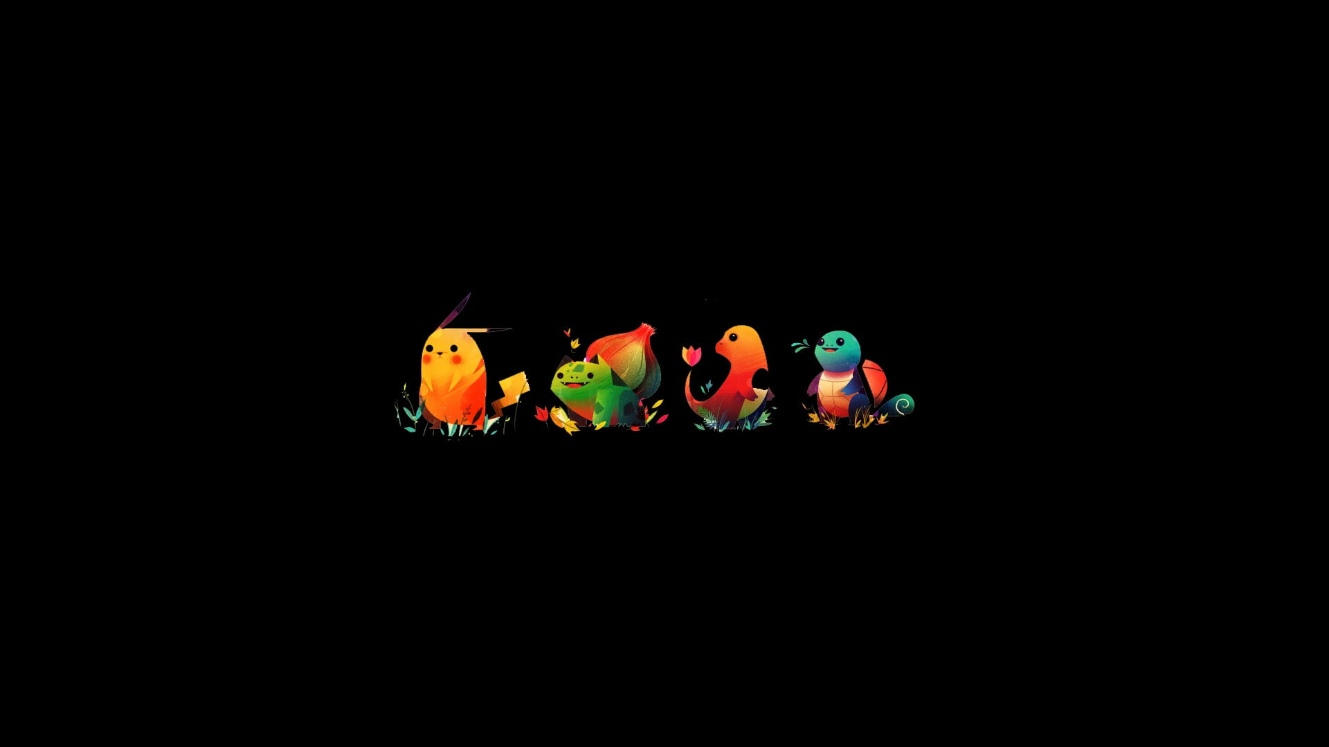 Wallpaper Pokemon Illustration, Pokémon, Pikachu, Bulbasaur