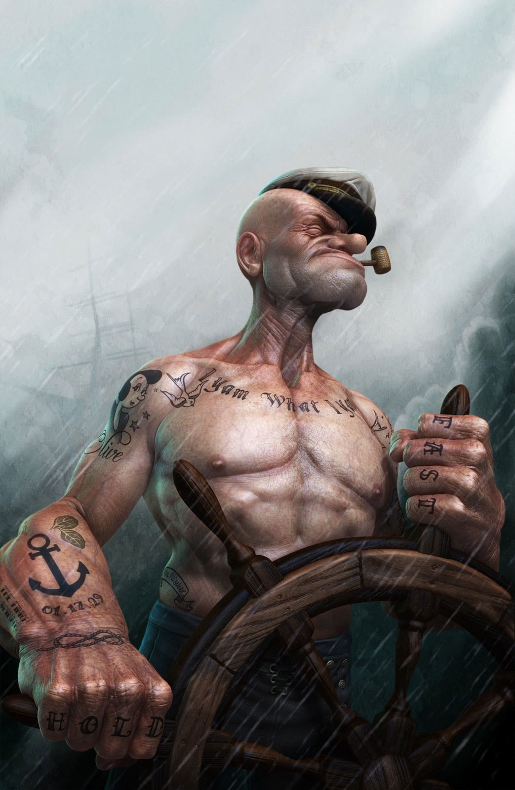 Wallpaper Popeye Digital Art, Sailors, Realistic, Smoke