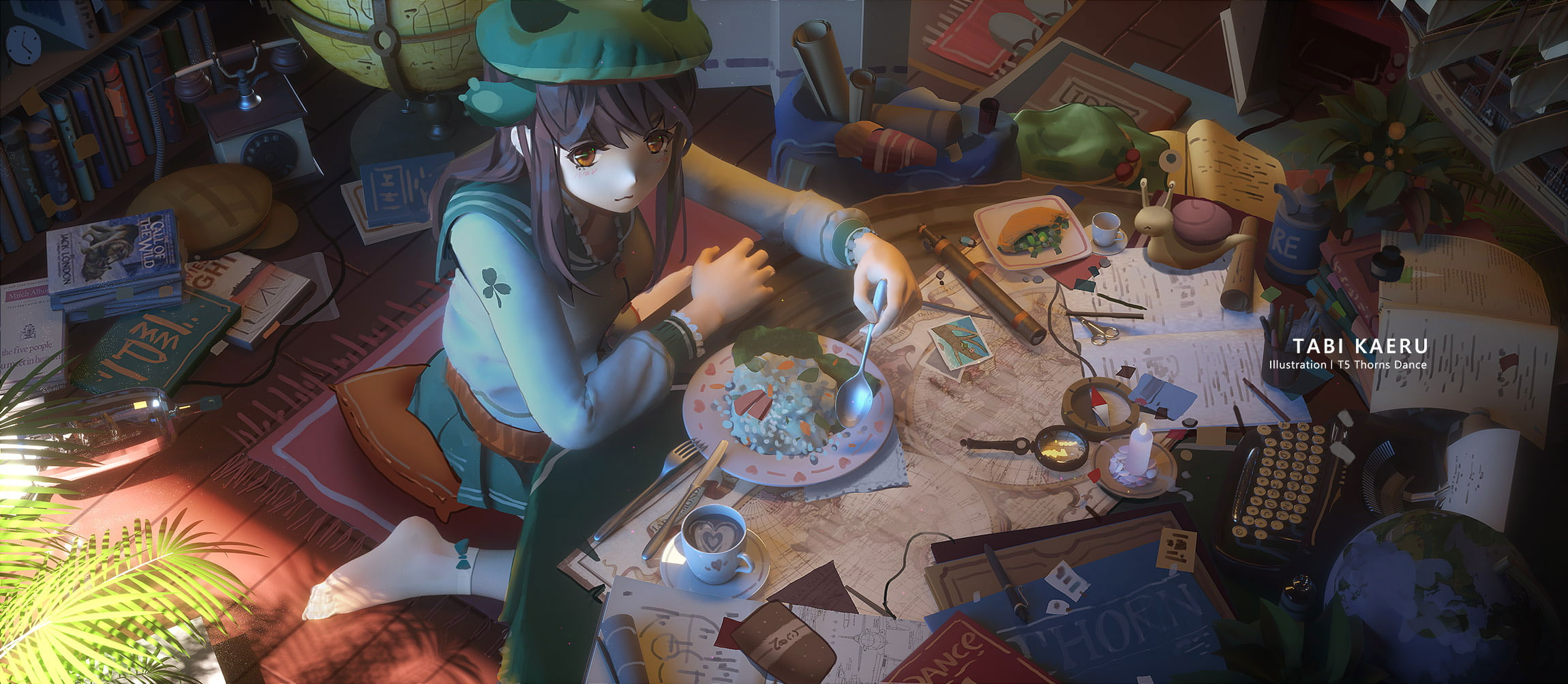 Wallpaper T5, Anime Girls, Room, Food, Interior, Socks