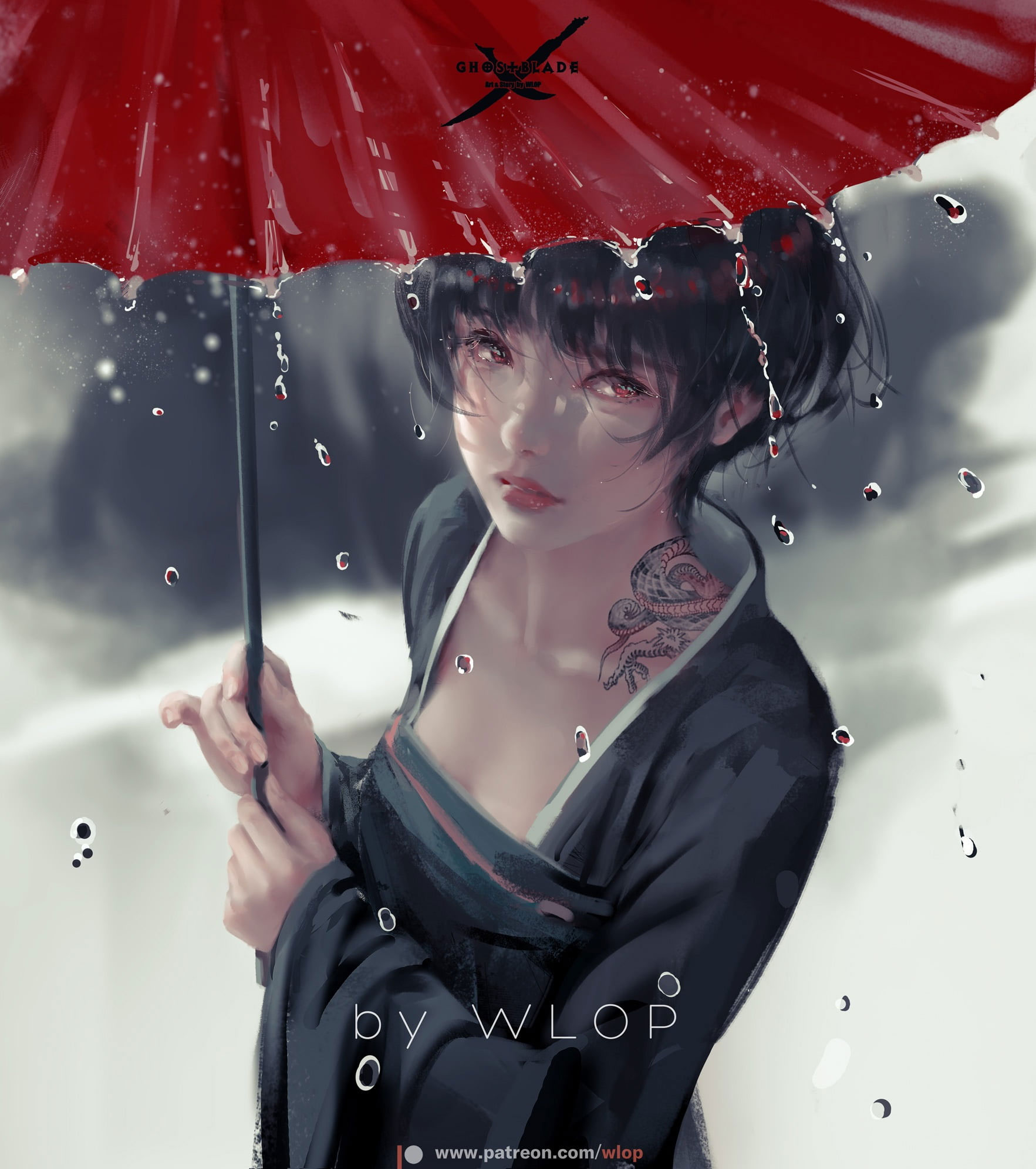 Wallpaper Wlop, Artwork, Digital Art, Rain, Umbrella, Women