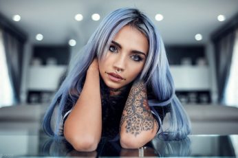 Wallpaper Womens Black Top, Portrait, Dyed Hair, Tattoo