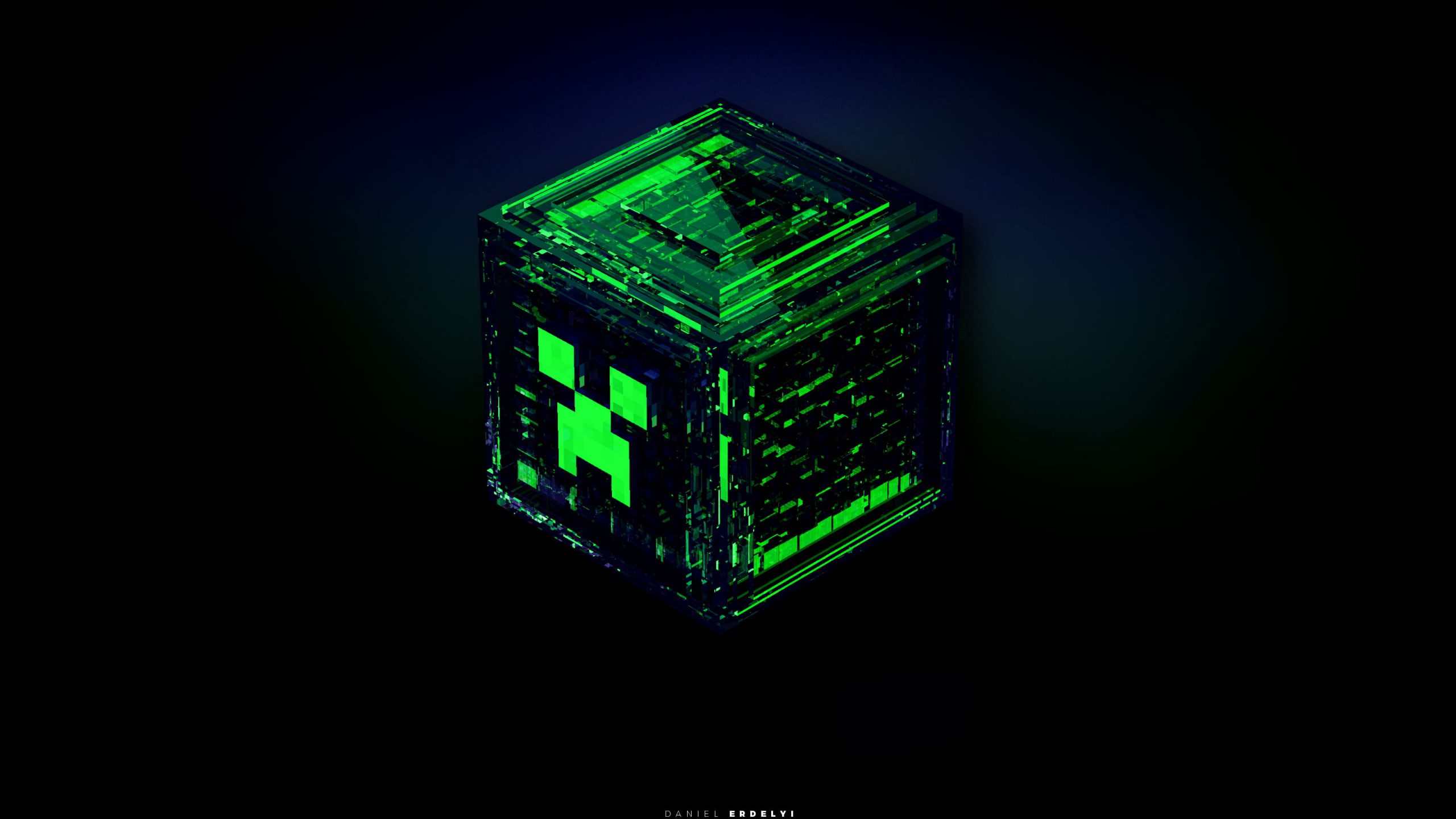 Wallpaper Green Cube Illustration, Minecraft, Creeper