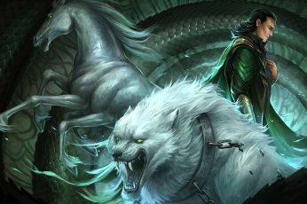 Wallpaper Horse, Wolf, Fantasy Art, Loki